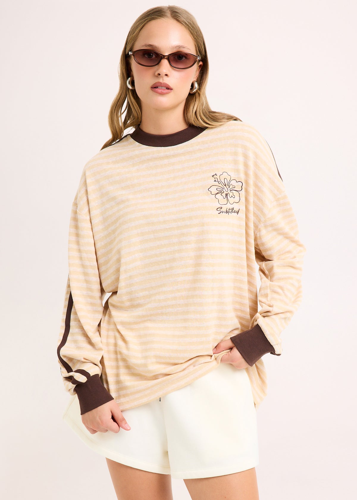 Arizona Contrast Stripe Long Sleeve Top ECRU