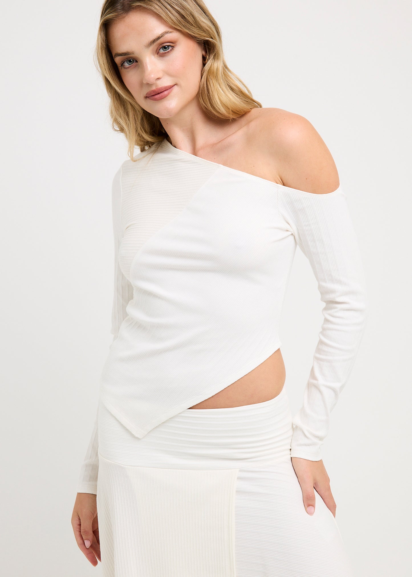 Ashley Ribbed Assymetrical Top