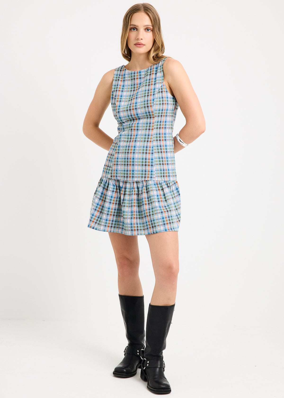 Amelie Check Seersucker Mini Dress MULTI