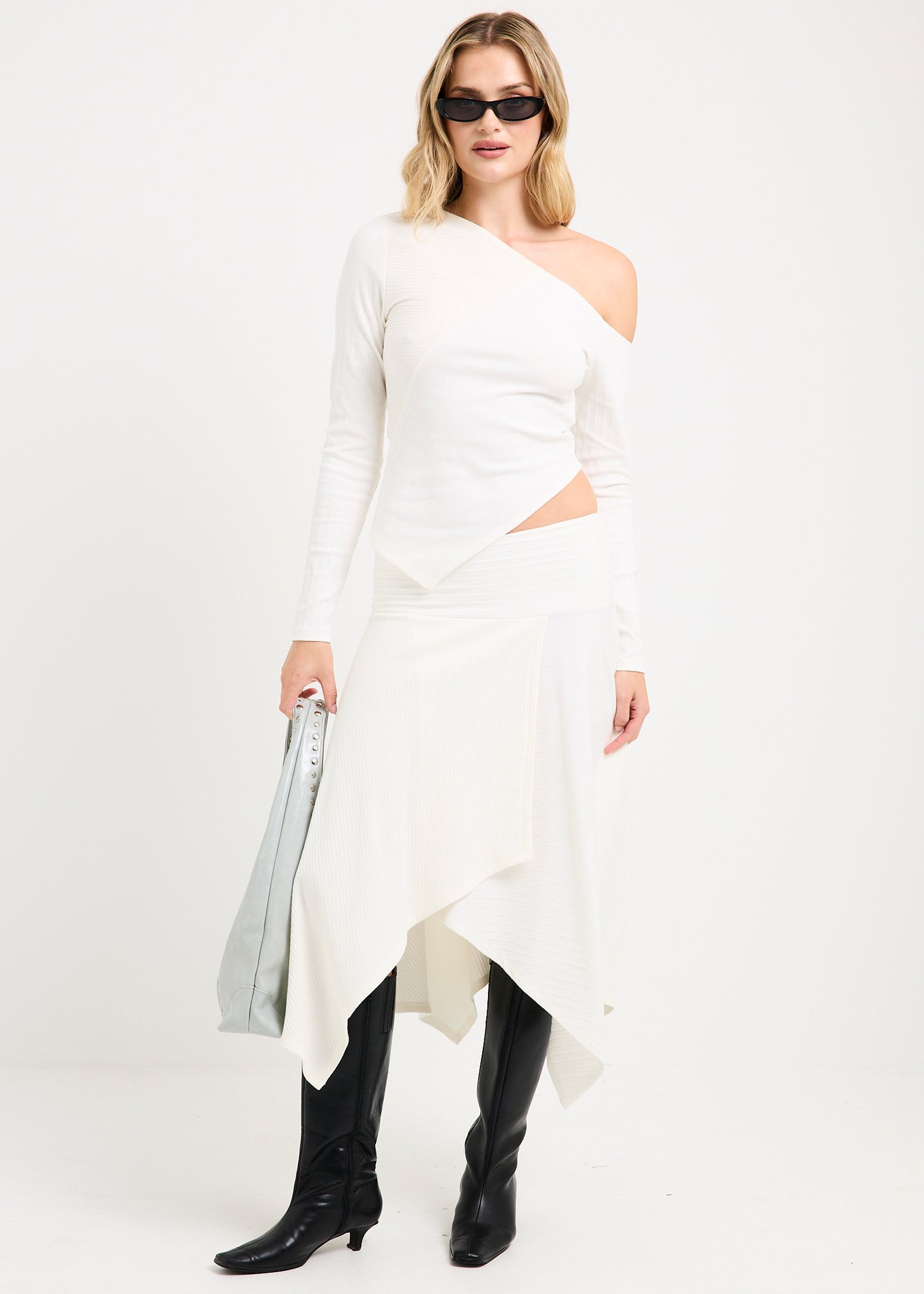 Ashley Ribbed Assymetrical Wrap Midi Skirt