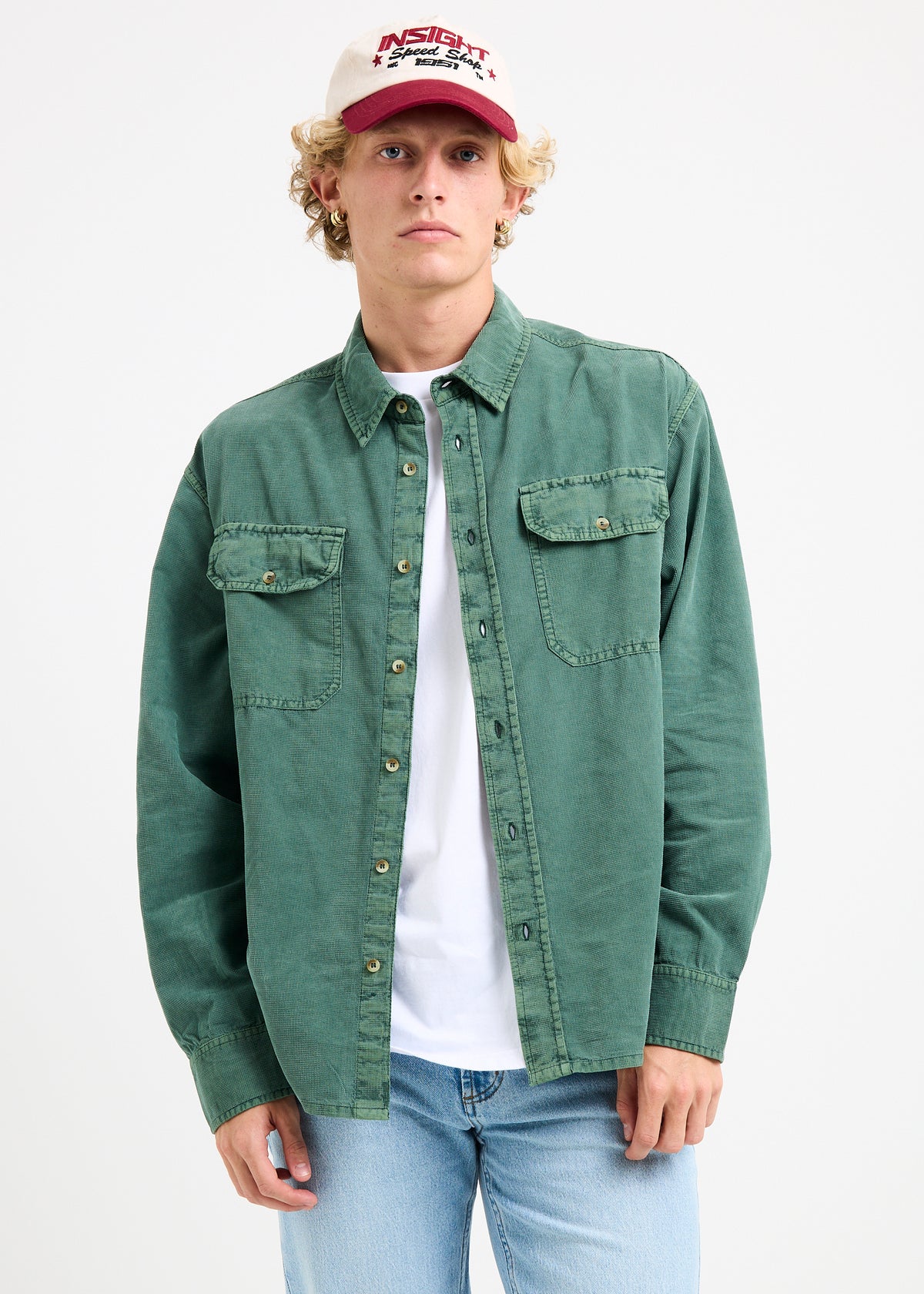 Grid Cord Long Sleeve Shirt PINE