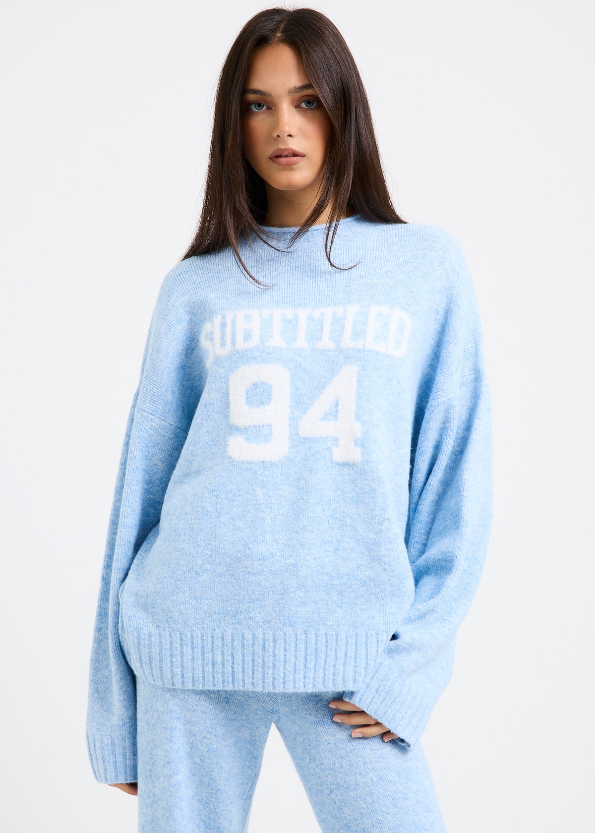 Kim Knit Oversized Crew Neck Jumper BABY BLUE