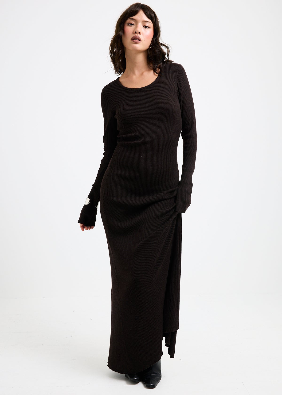 Virginia Long Sleeve Knit Maxi Dress BROWN