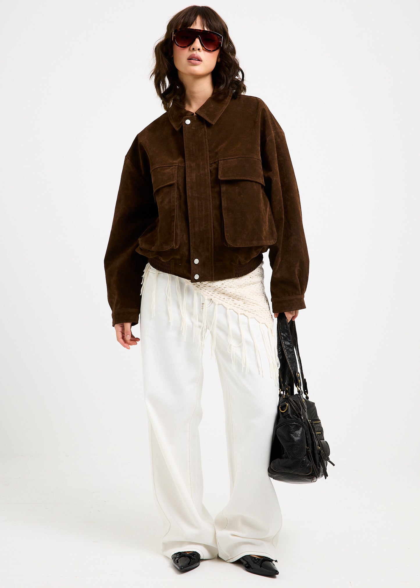 Jen Suede Oversized Patch Pocket Jacket