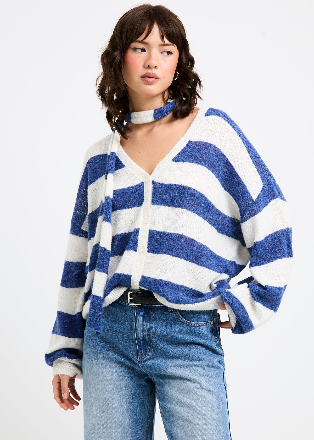 Catalina V-Neck Oversized Cardigan NAVY STRIPE