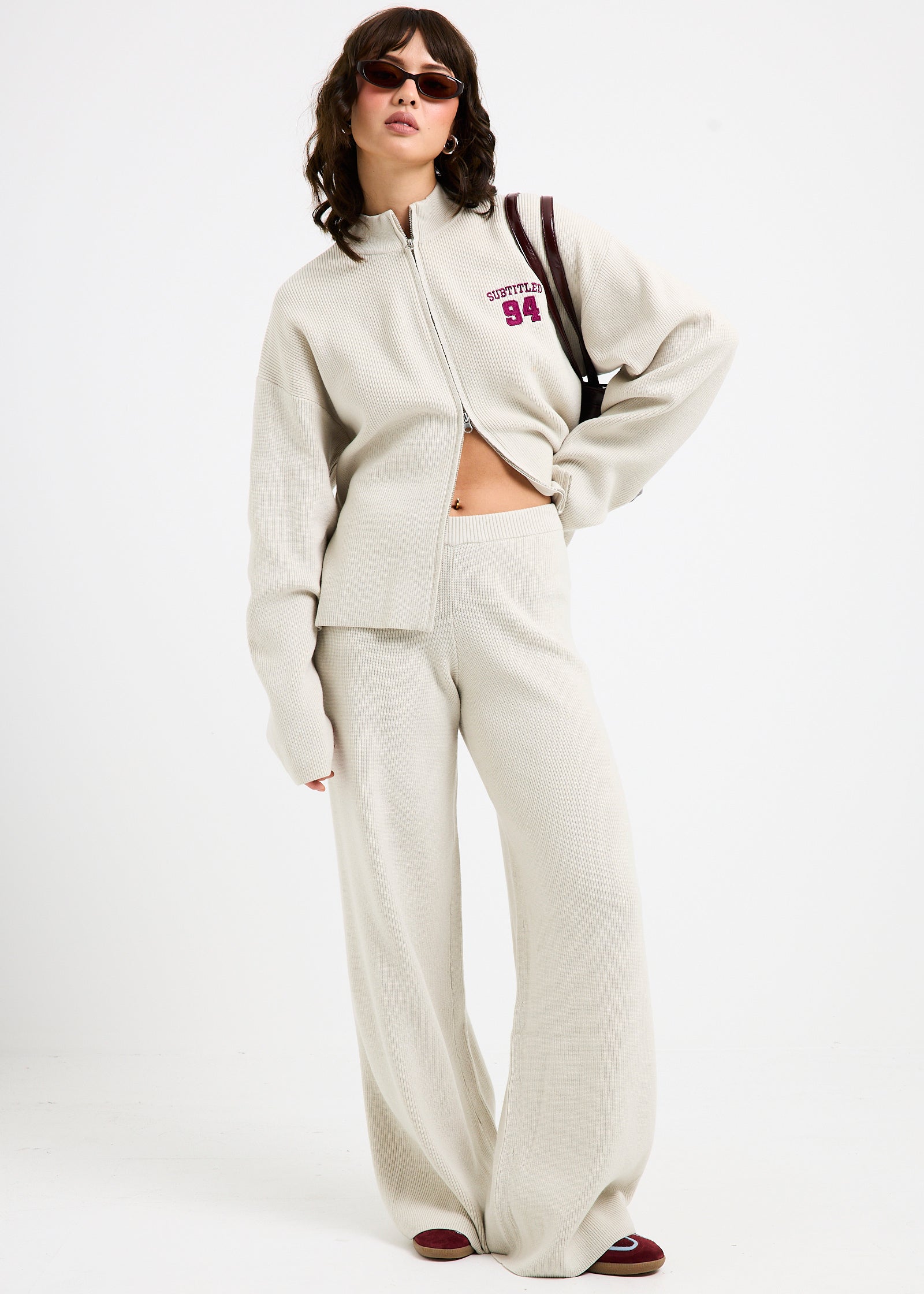 Agnes Rib Wide Leg Pants IVORY