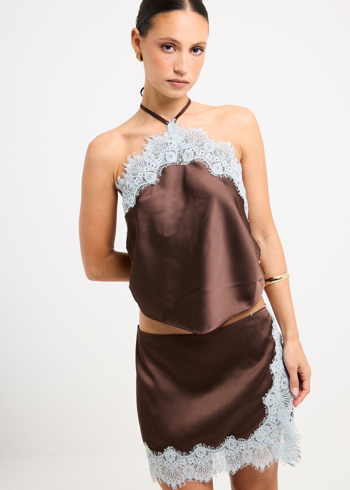 Naomi Satin Lace Halter  Top