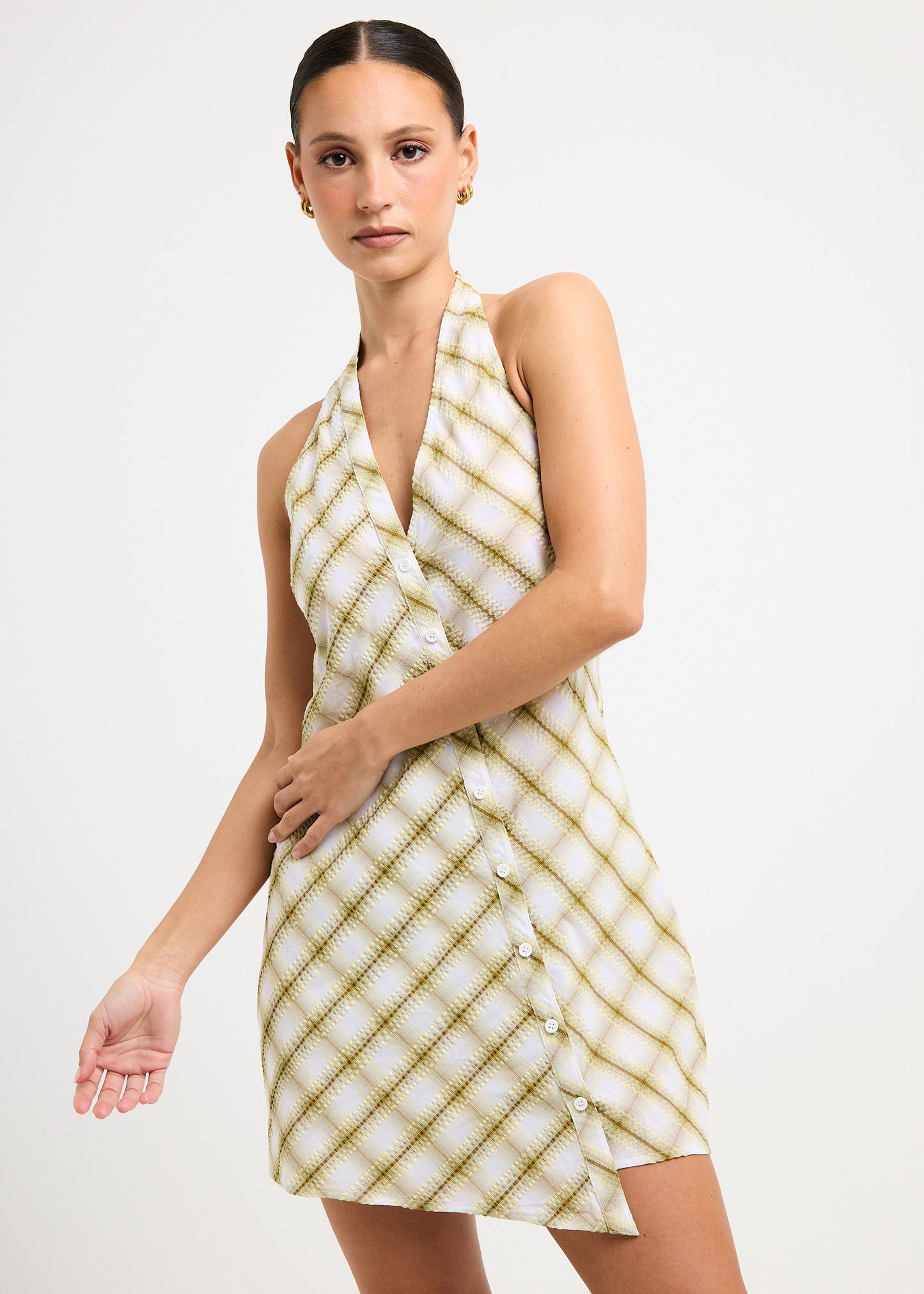 Abby Assymetric Check Mini Dress