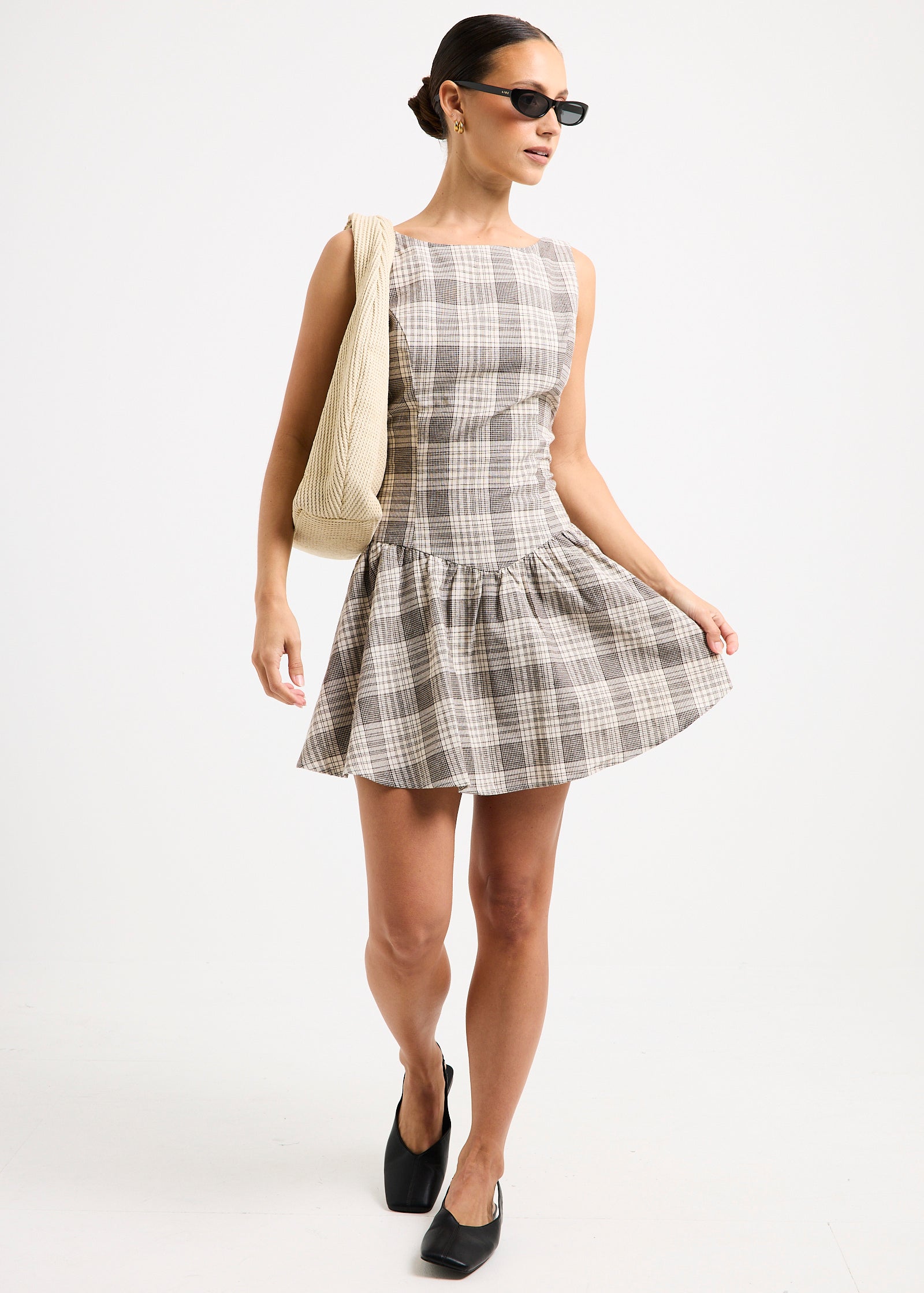 Guava Shirred Mini Dress PLAID