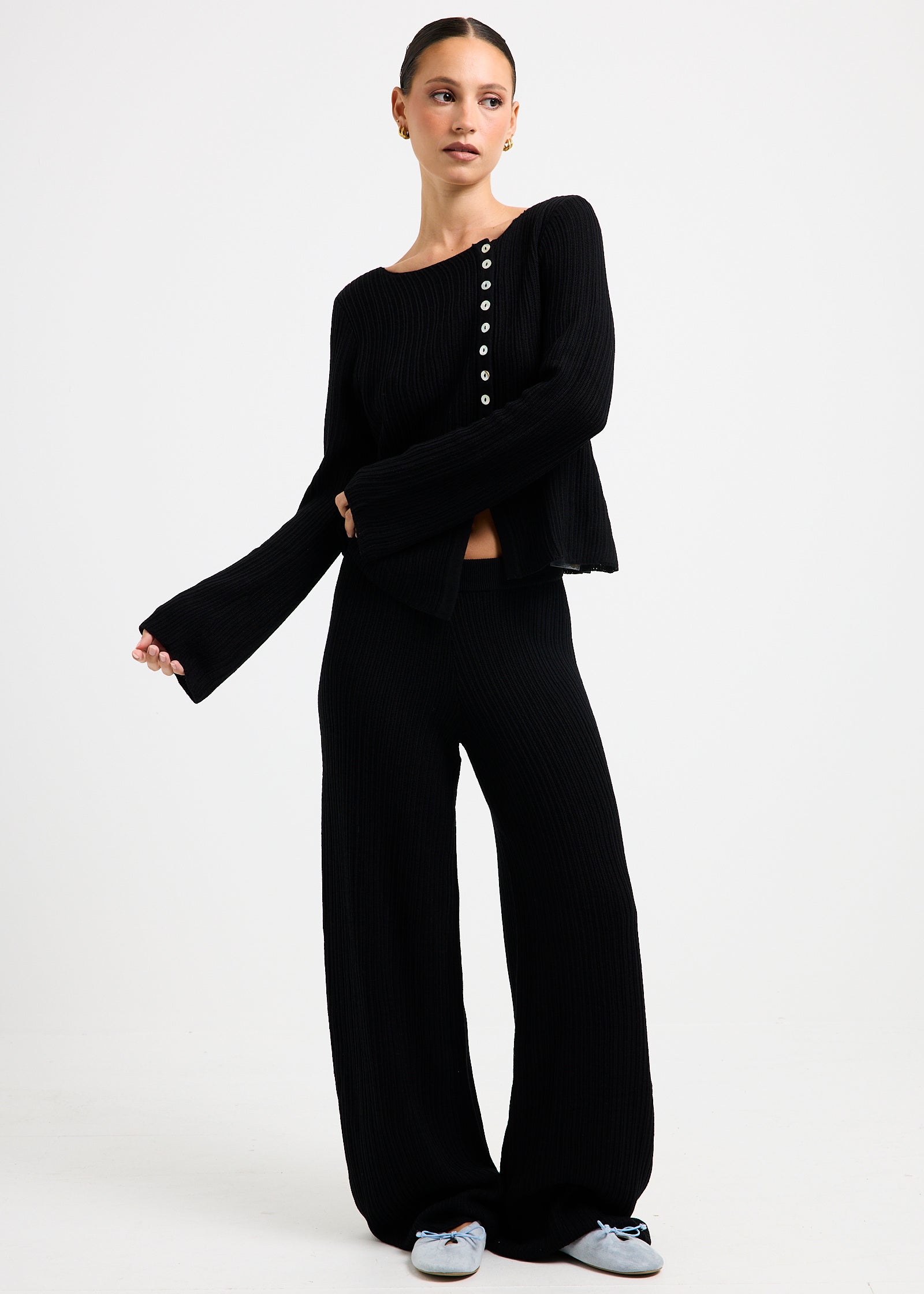 Ireland Wide Leg Knit Pants BLACK