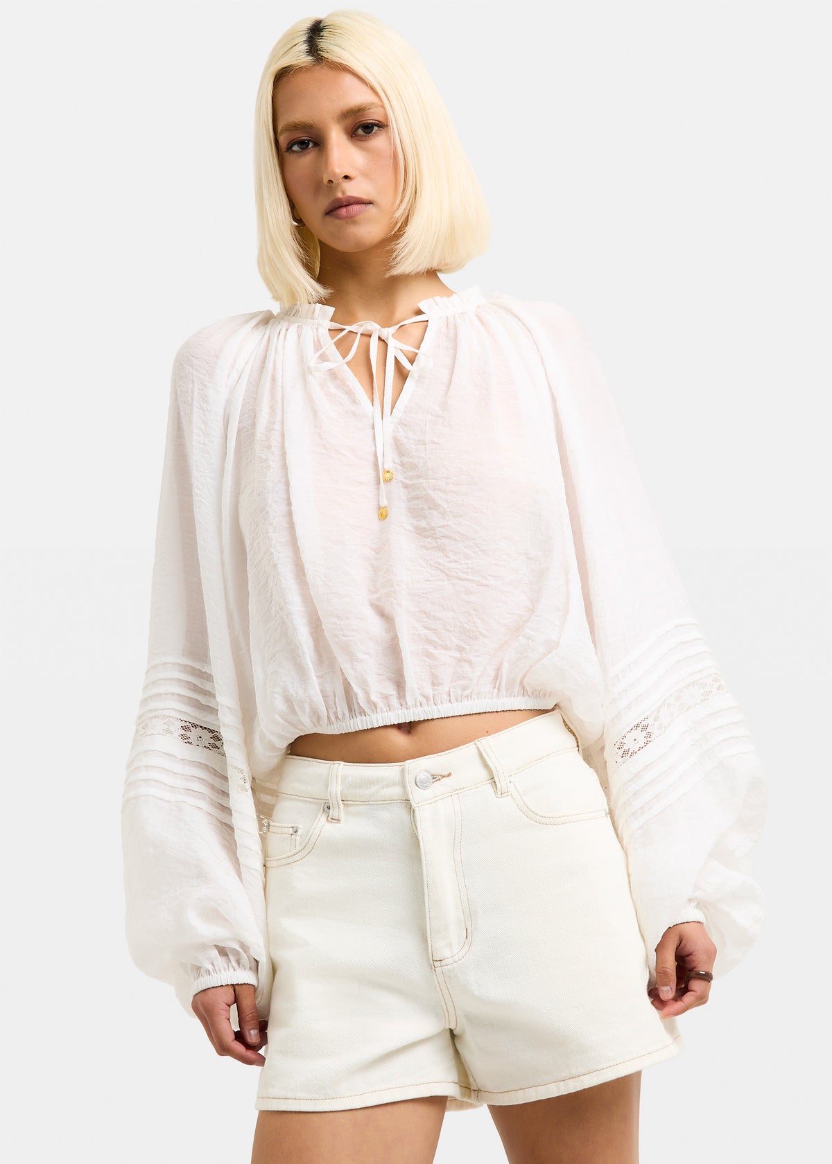 Attina Raglan Gathered Blouse WHITE