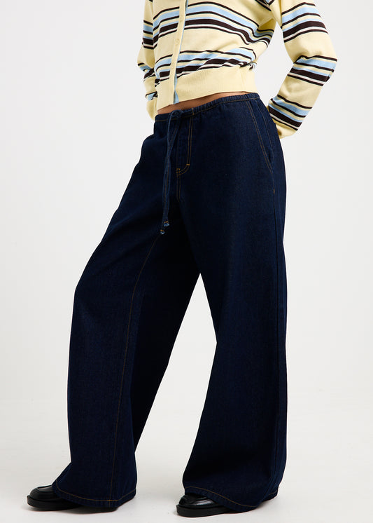 Carmen Draw Cord Wide Leg Denim Jeans INDIGO