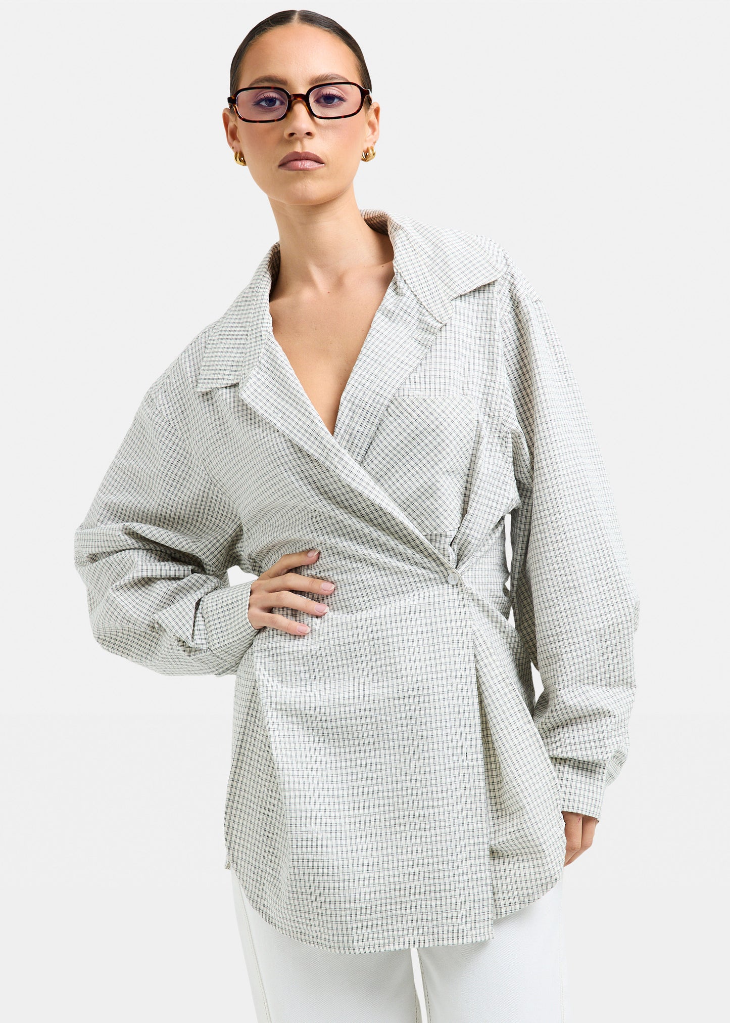 Lauren Plaid Boyfriend Wrap Long Sleeve Shirt