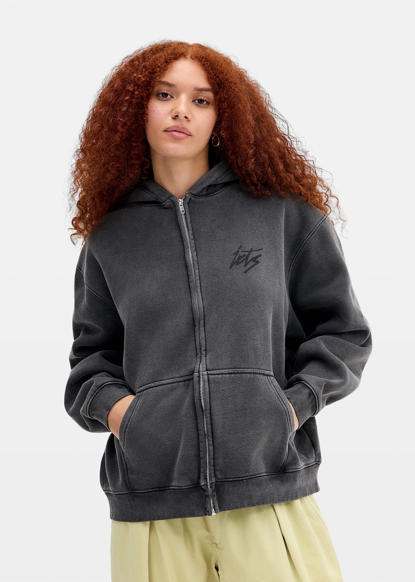 IF Script Logo Washed Zip-Up Hoodie Sweatshirt