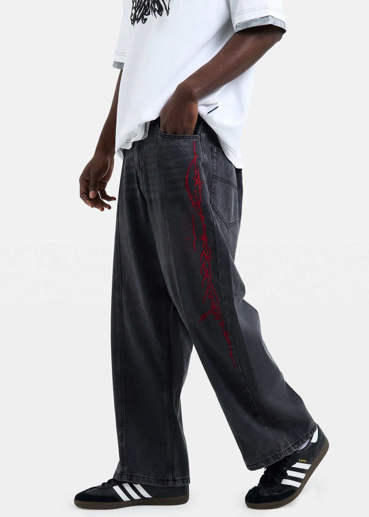 Cyber Script Denim Jeans WORN BLACK