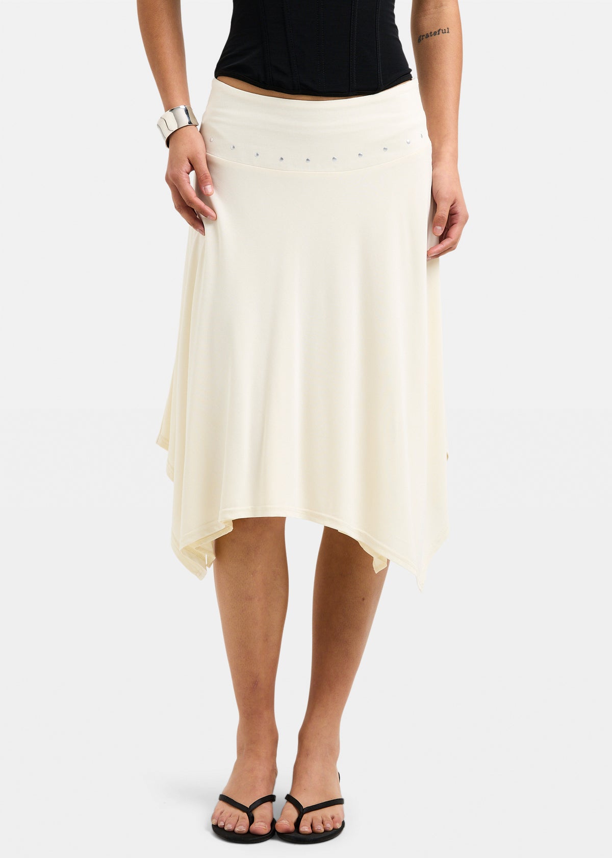 Sia Stud Handkerchief Midi Skirt WHITE
