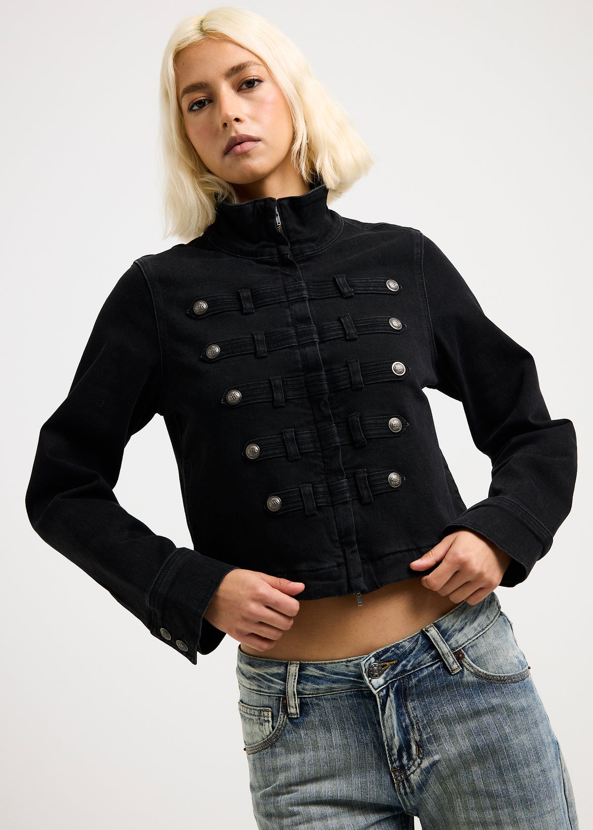 Sansa Napoleon Denim Jacket WASHED BLACK