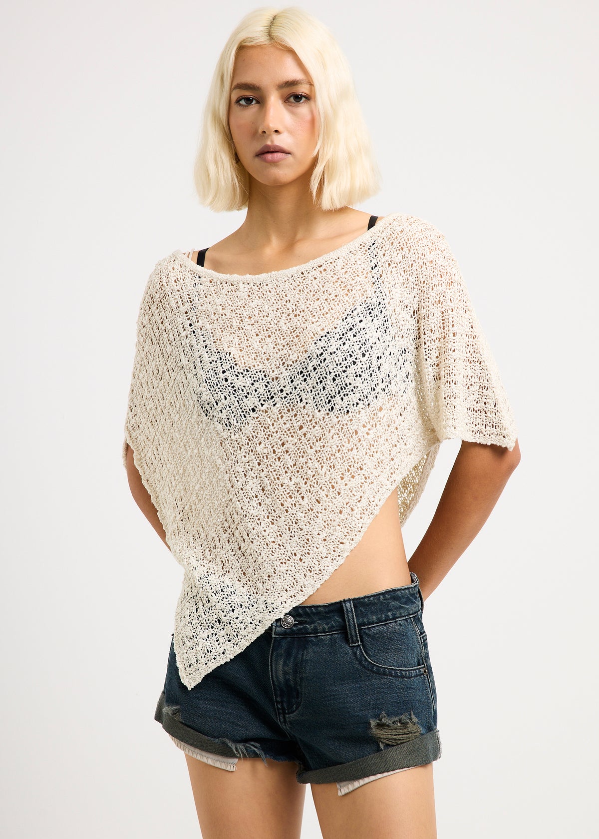 Faye Open Knit Poncho ECRU