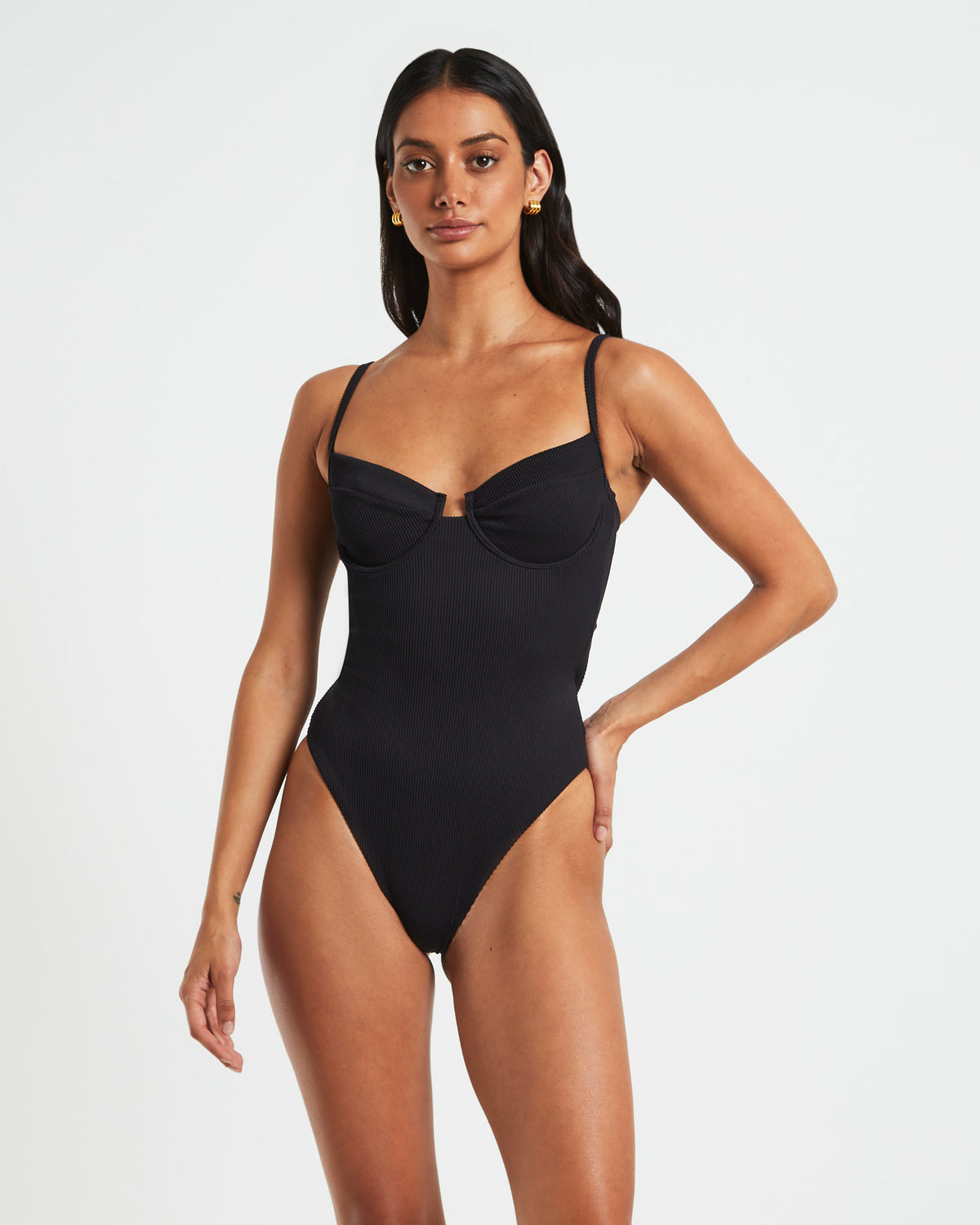 Rib Underwire One Piece BLACK