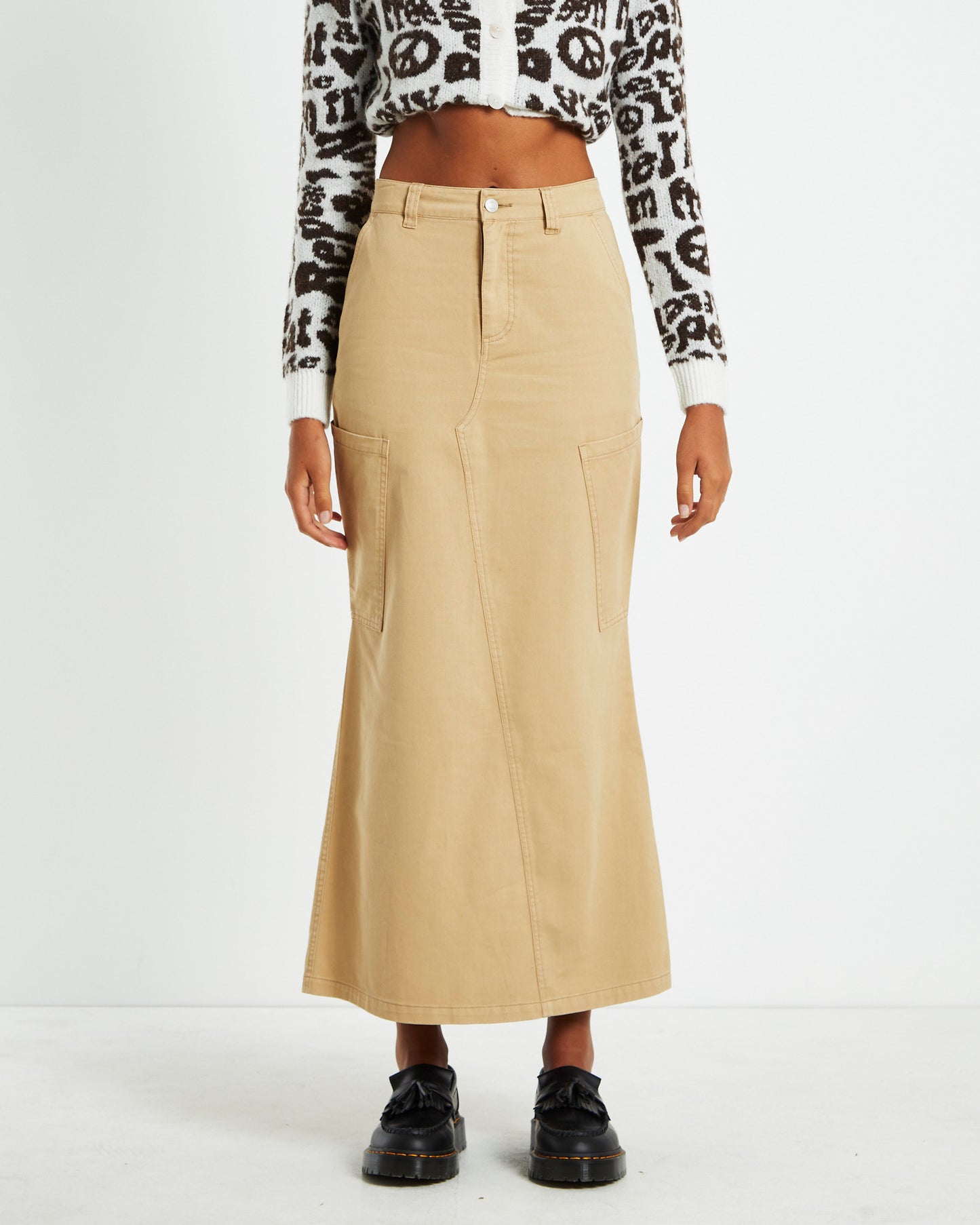 Maxi Canvas Cargo Denim Skirt