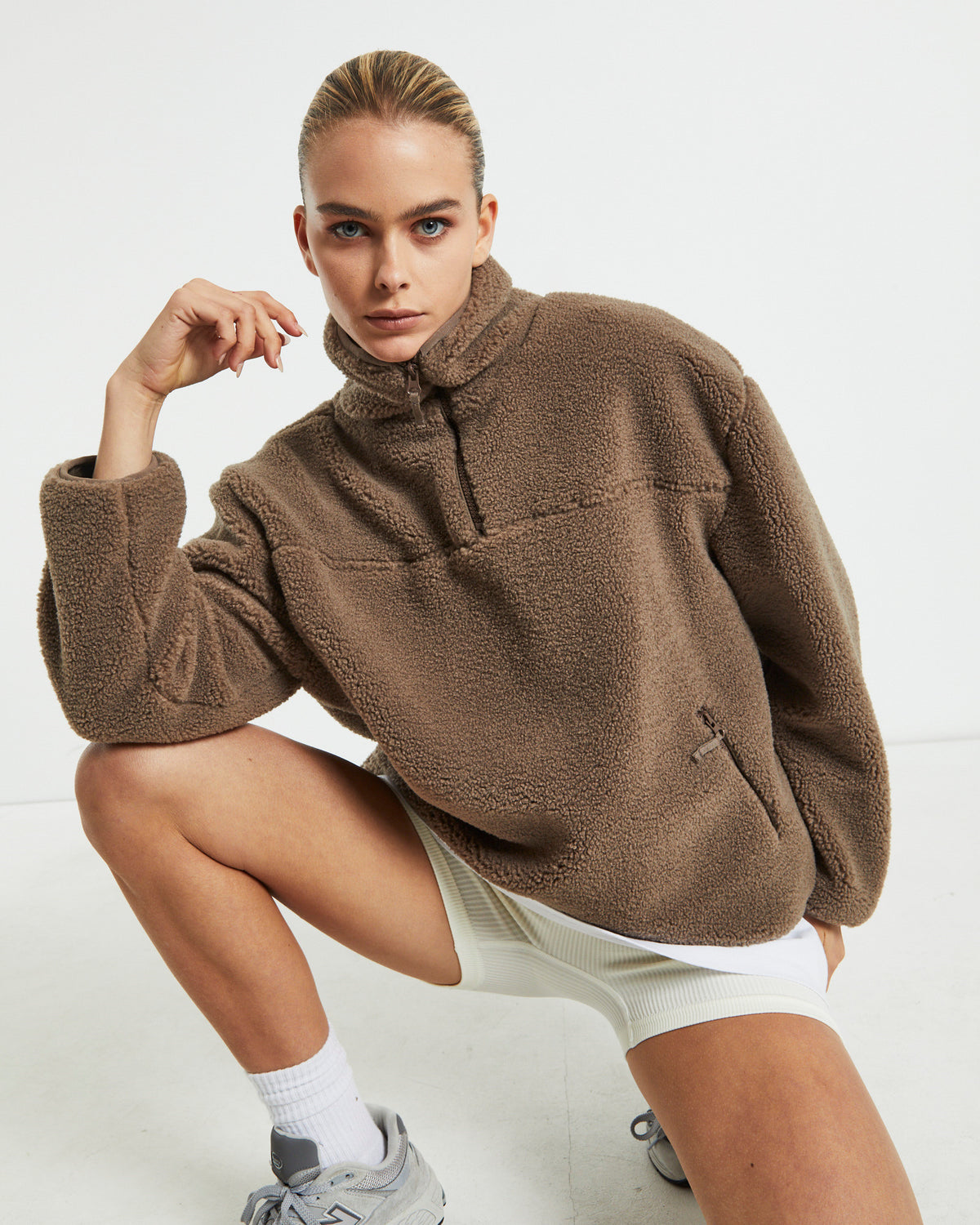 Teddy Quarter Zip Jumper Mocha Brown BROWN