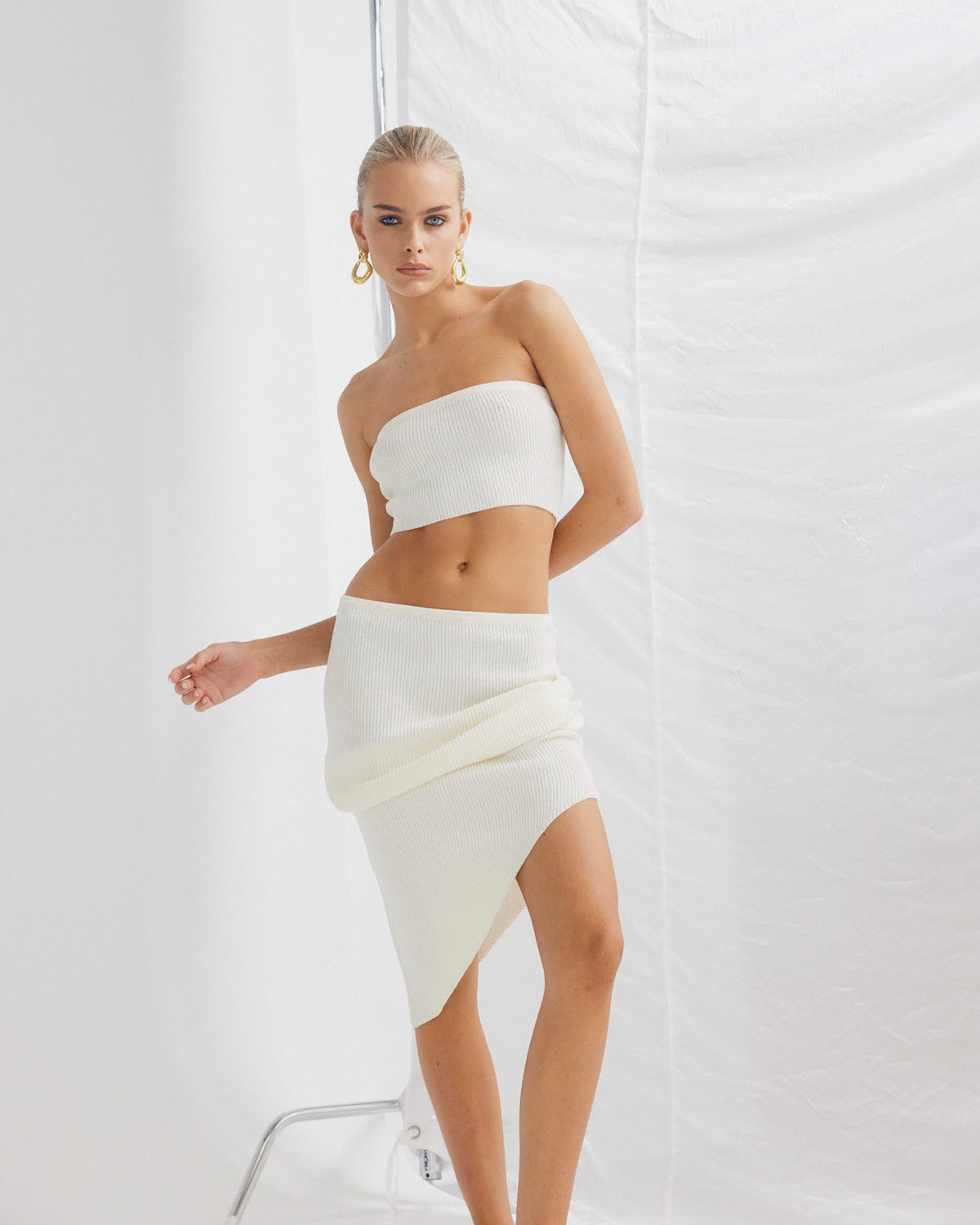 Davia Knit Crop Top Off White OFF WHITE