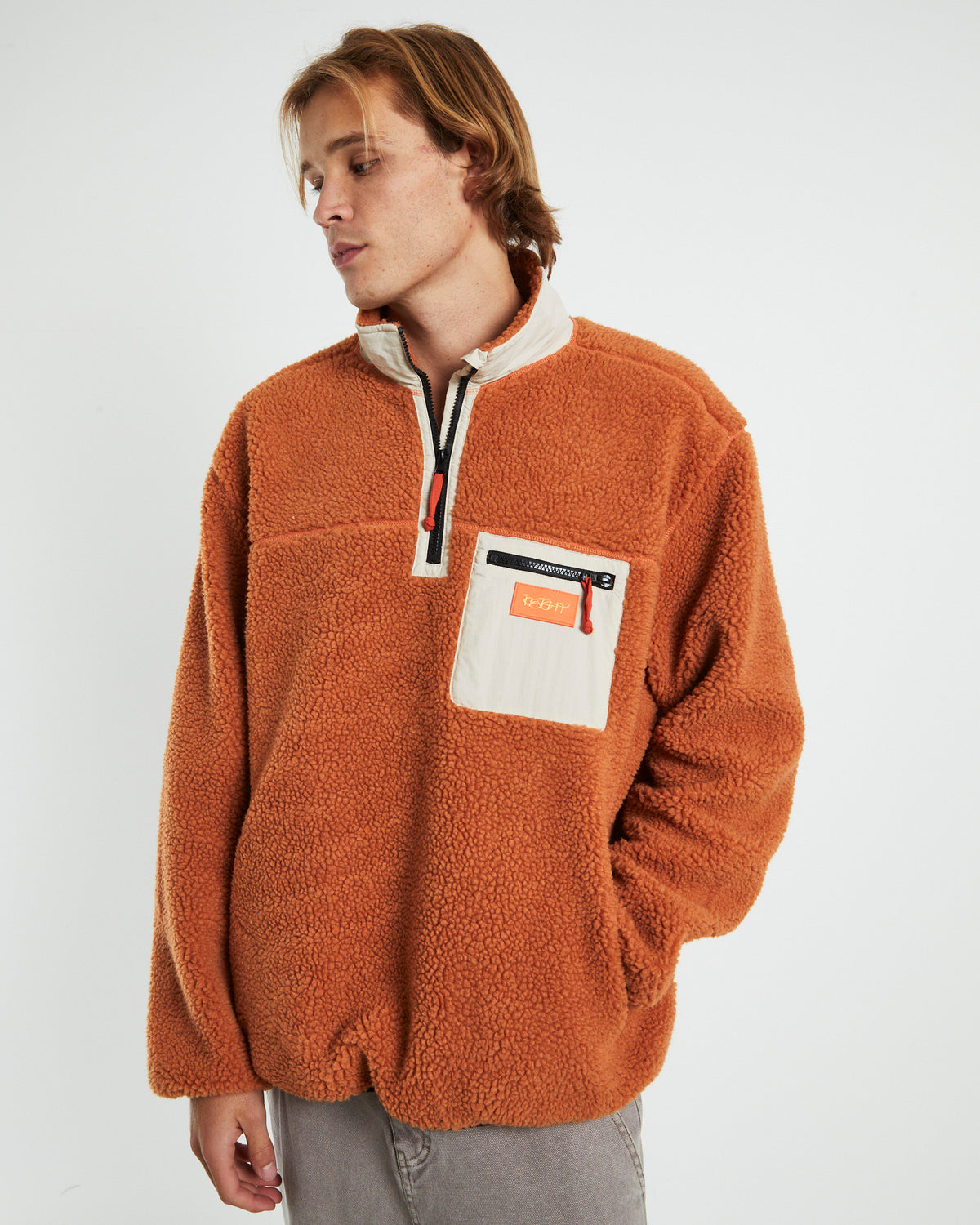 Cultures 1/4 Sherpa Jumper Rust Orange RUST