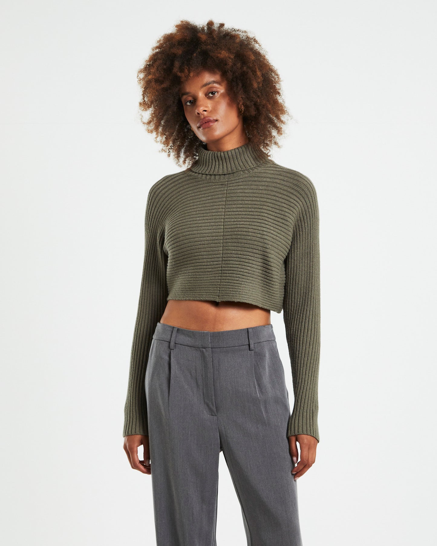 Goldie Roll Neck Knit Jumper Sage Grey