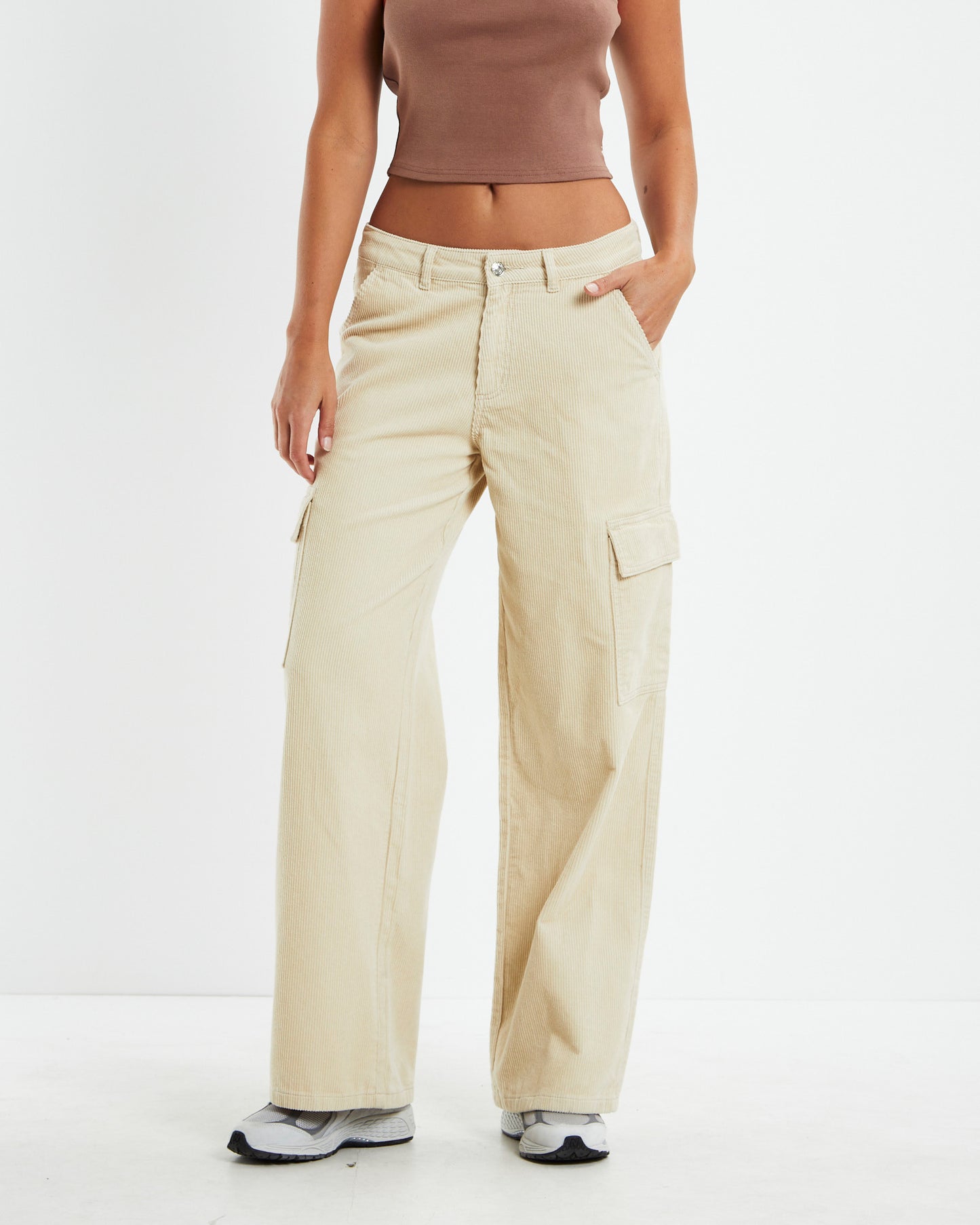 Octavia Low Jumbo Cord Cargo Pants Cream