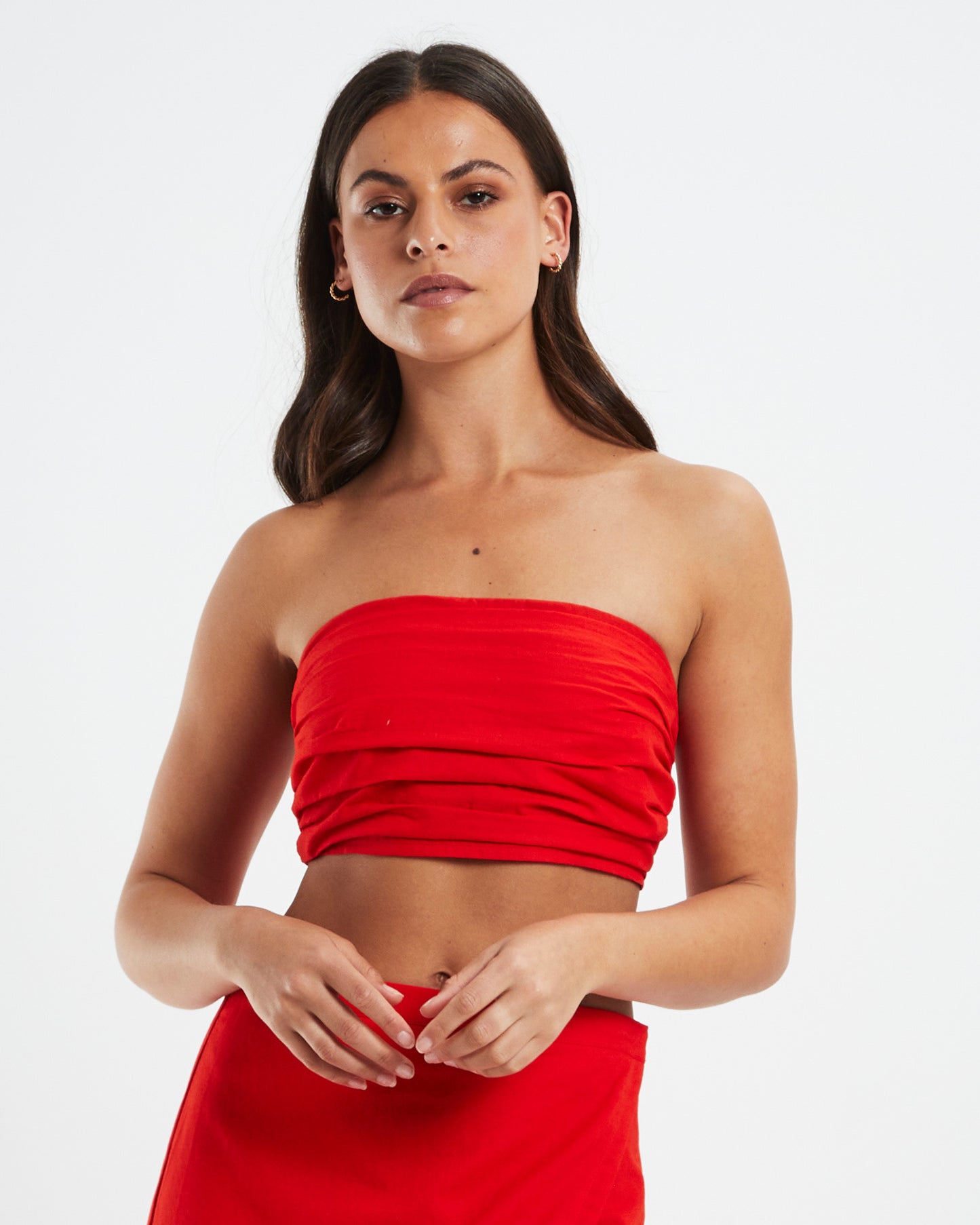 Mya Ruched Bandeau Top Red