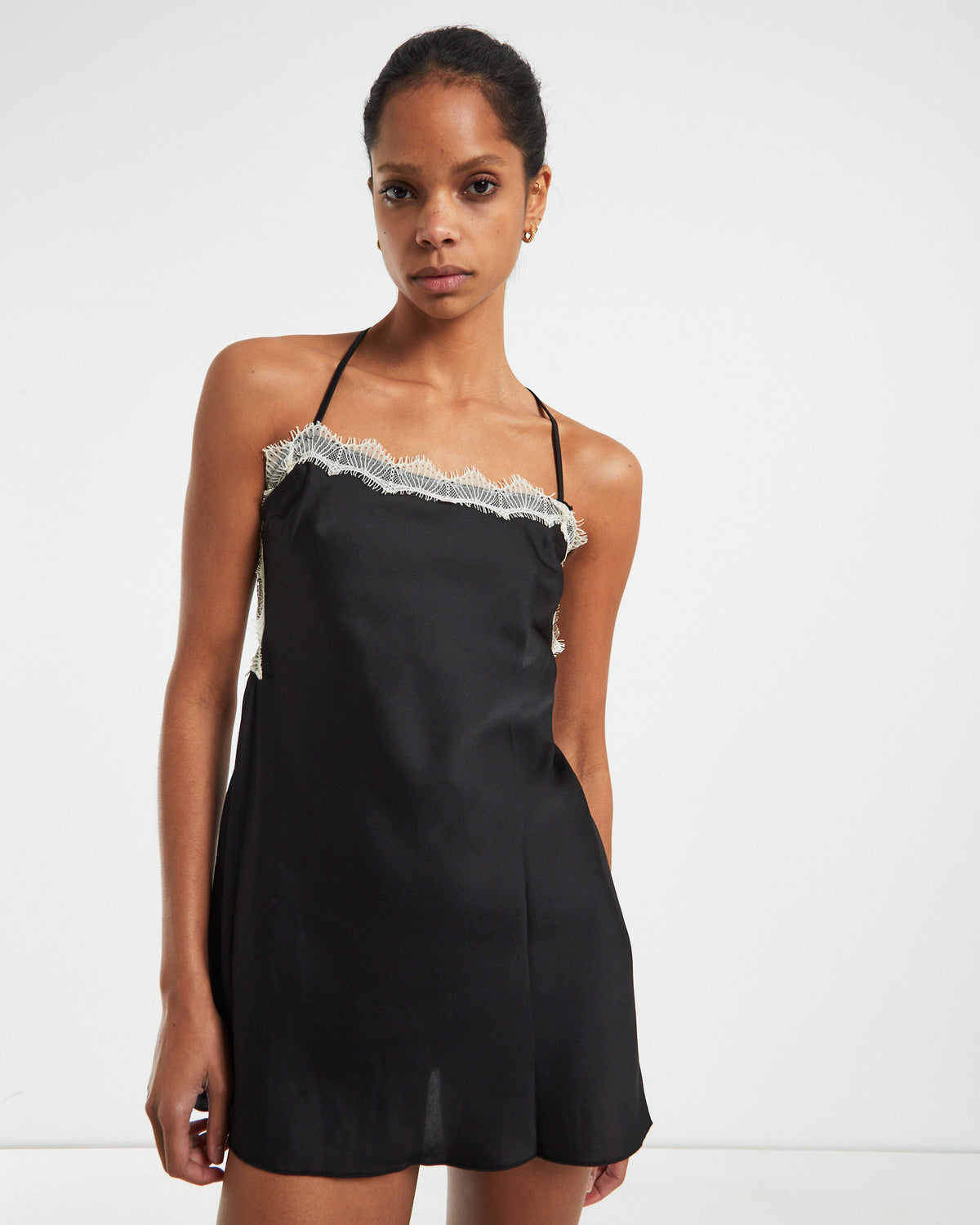 Serena Contrast Lace Cross Back Slip Dress Black/White BLACK