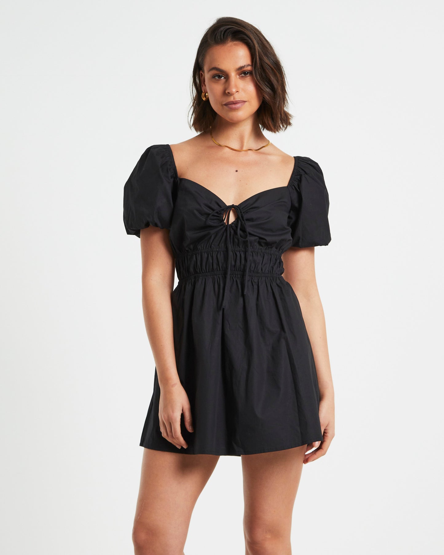 Rylee Backless Puff Sleeve Mini Dress in Black