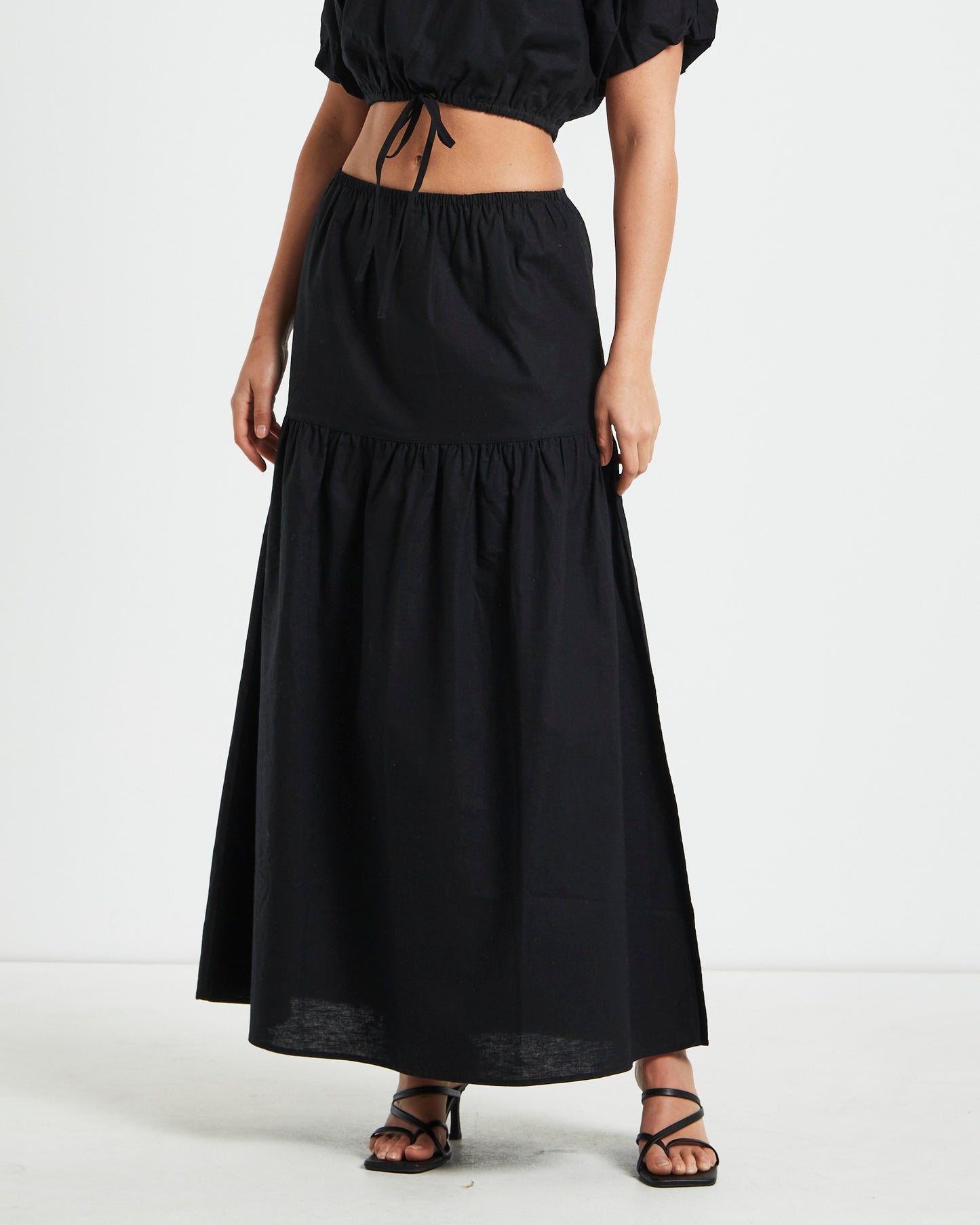 Melody Linen Maxi Skirt in Black