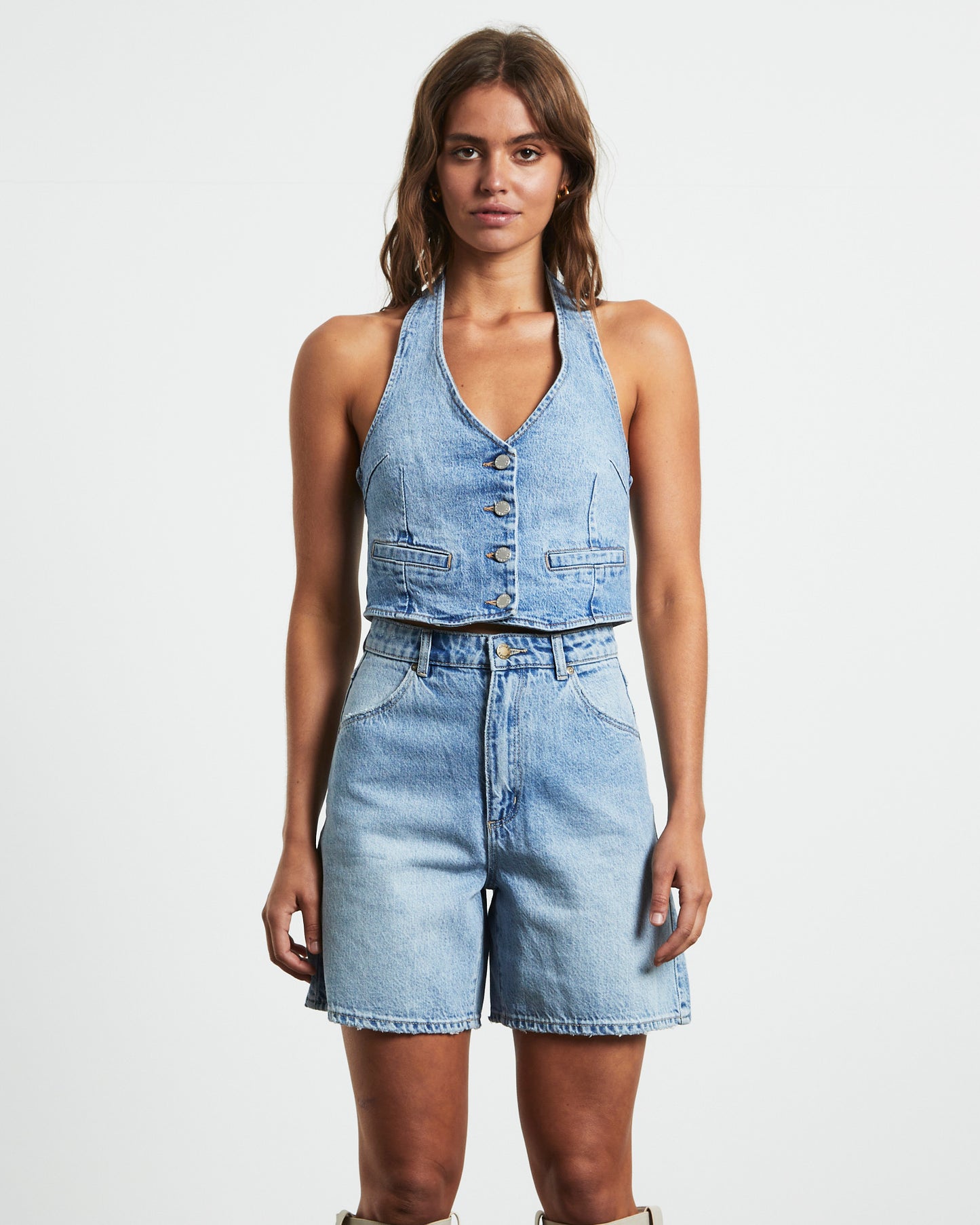 Halter Denim Vest in Bessette Blue