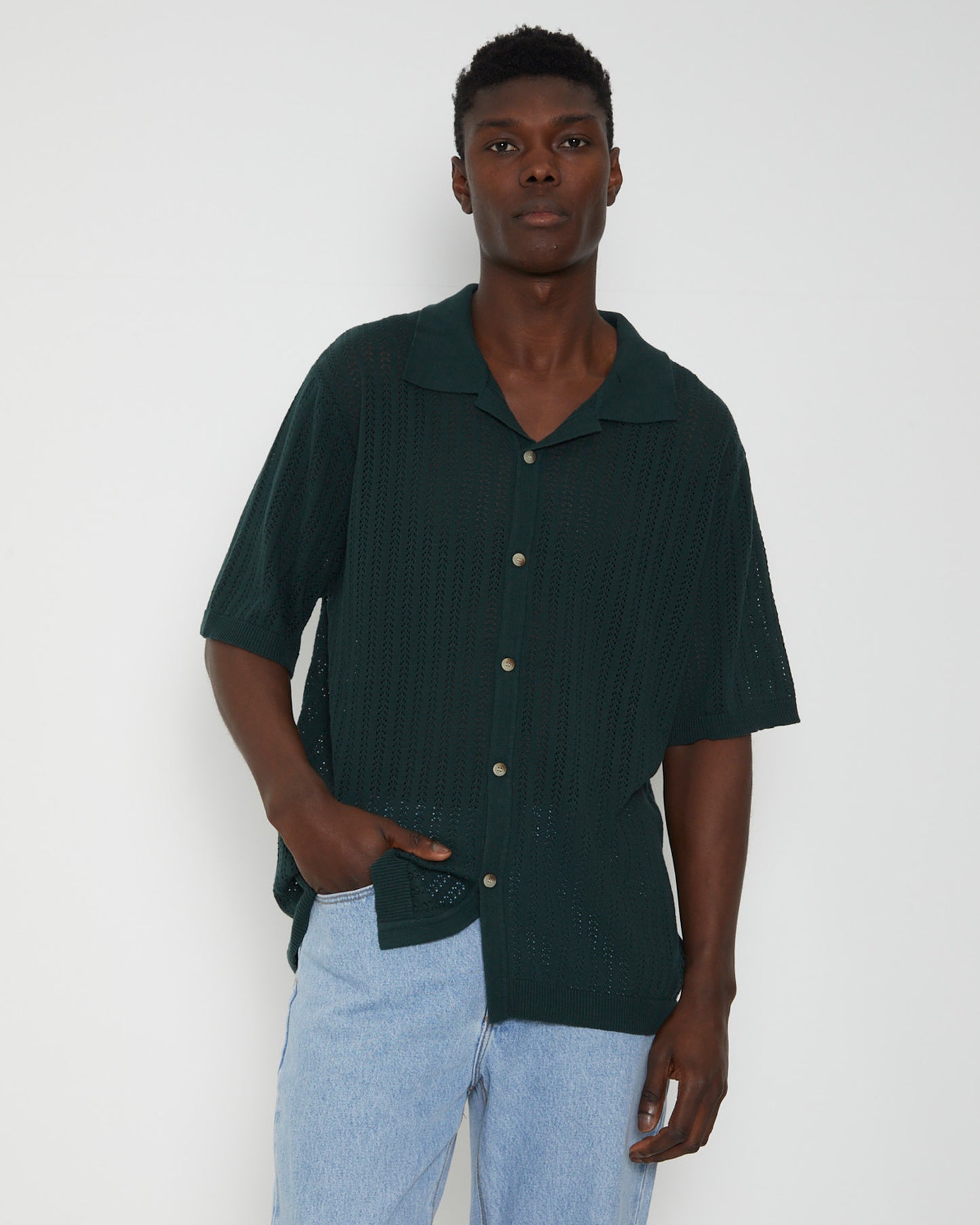 Bowler Knit Short Sleeve Shirt in Thyme Green