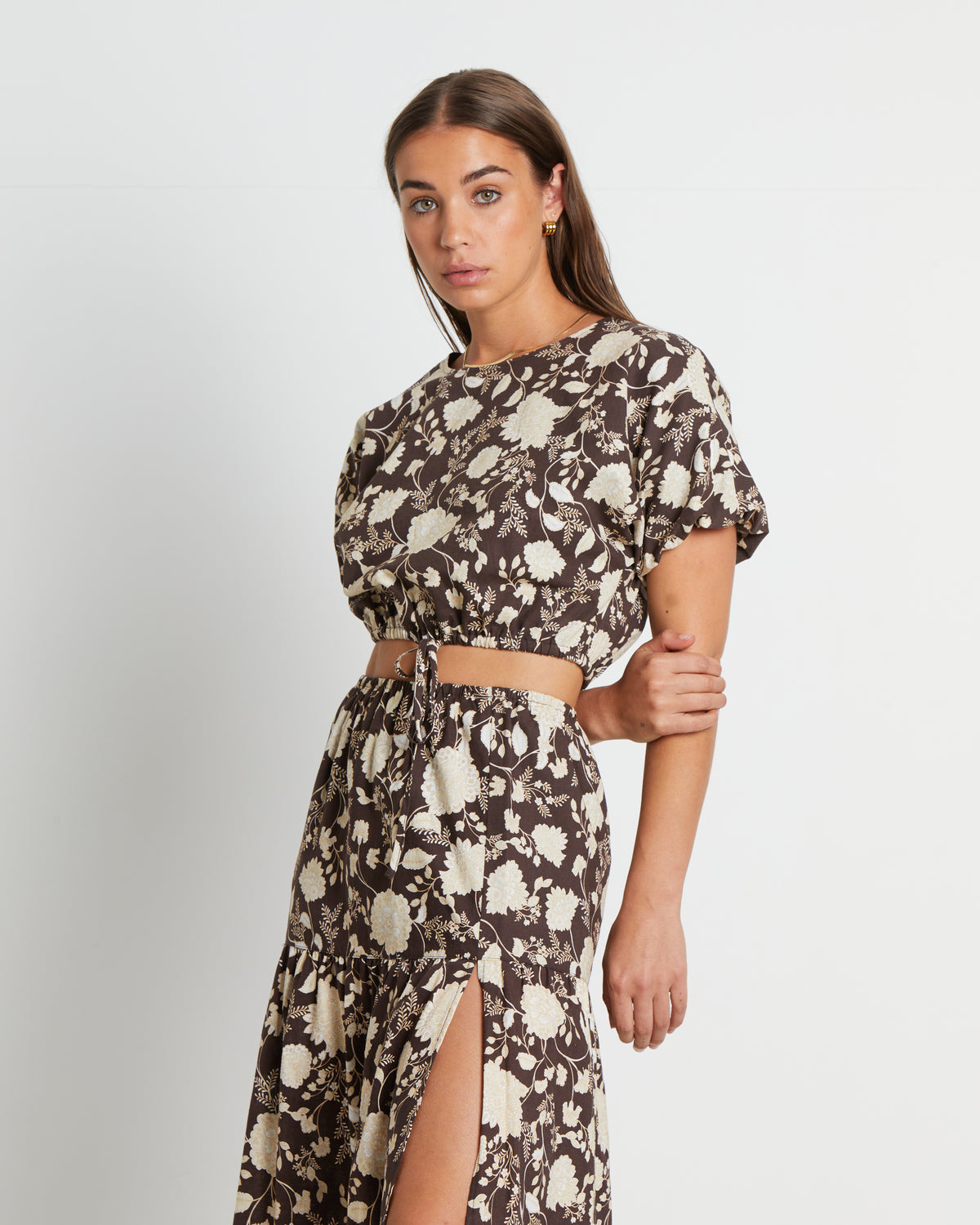 Melody Linen Puff Tee in Assorted Brown ASSORTED