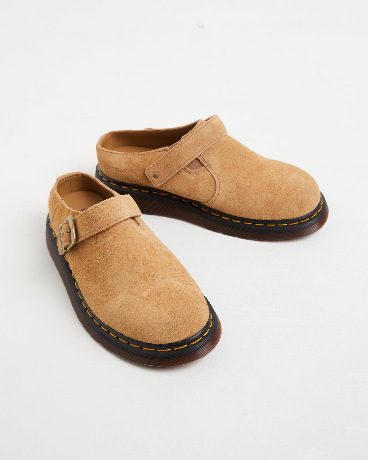 Isham Buckle Mules in Sandy Tan Desert Oasis Suede TAN
