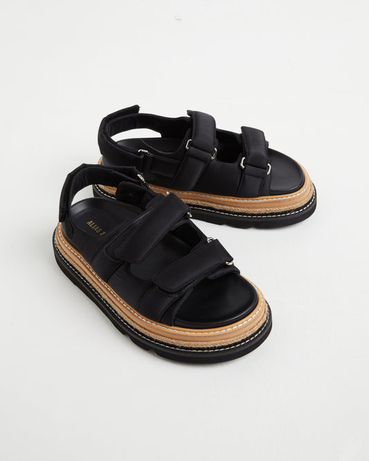 Veda Black Sandals in Satin Black BLACK