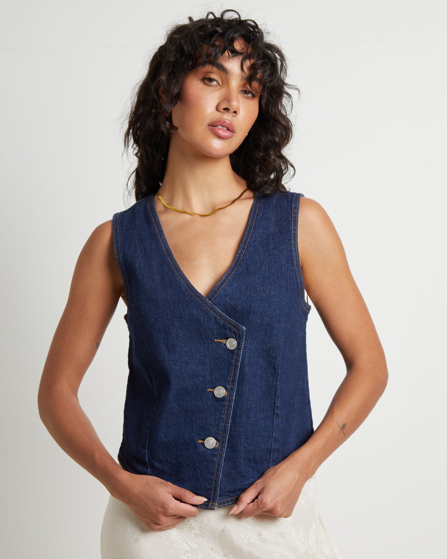 Denim Vest in Rinse Denim Blue