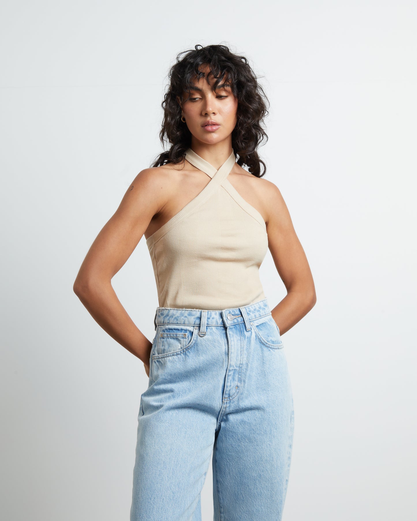 Frenchie Halter Top in Bleached Sand