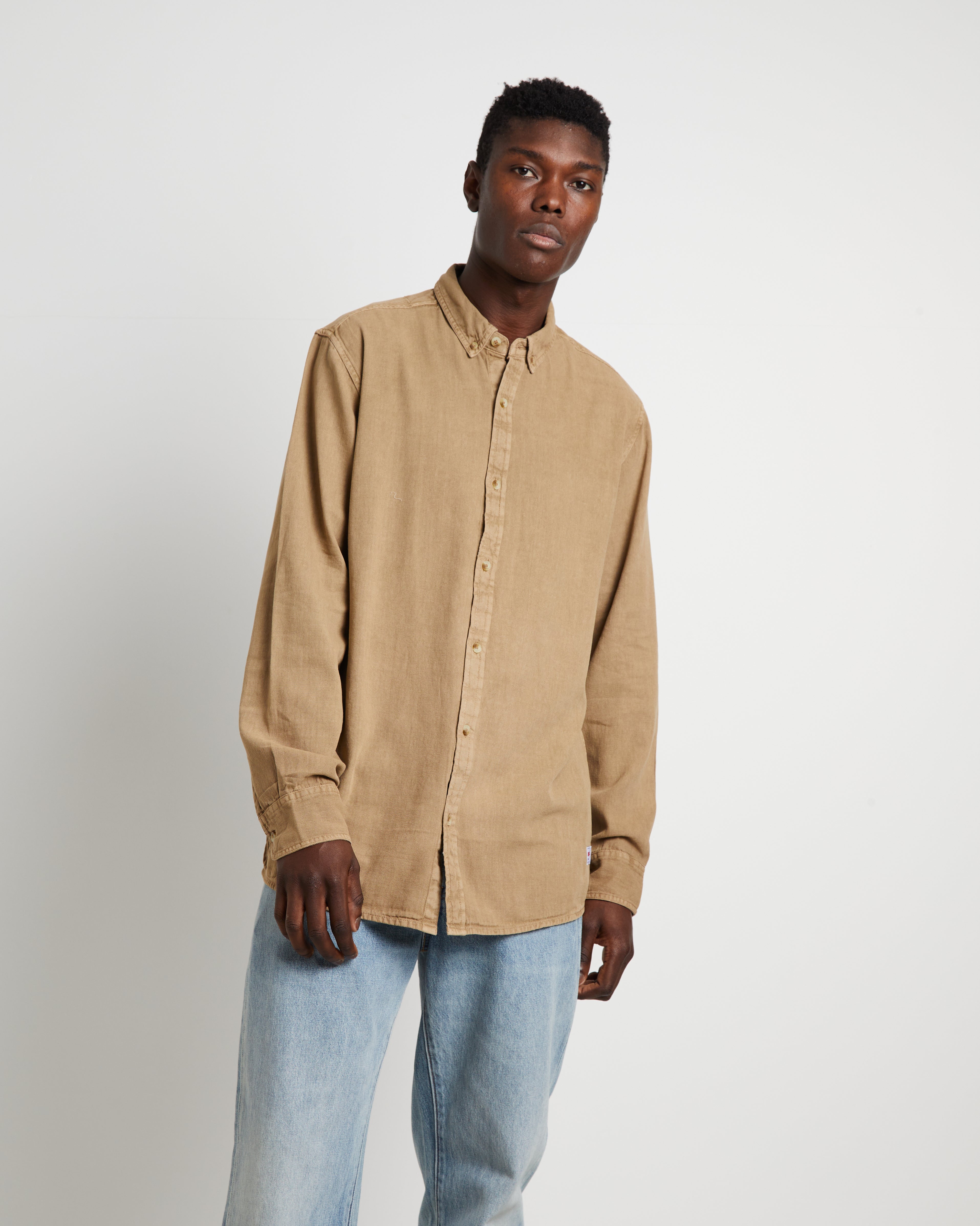 Men At Work Oxford Long Sleeve Shirt in Sand NATURAL
