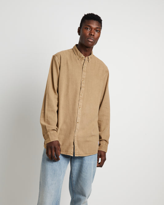 Men At Work Oxford Long Sleeve Shirt in Sand NATURAL