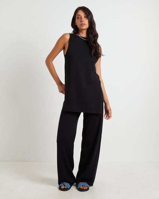Riley Split Tank Top in Black BLACK