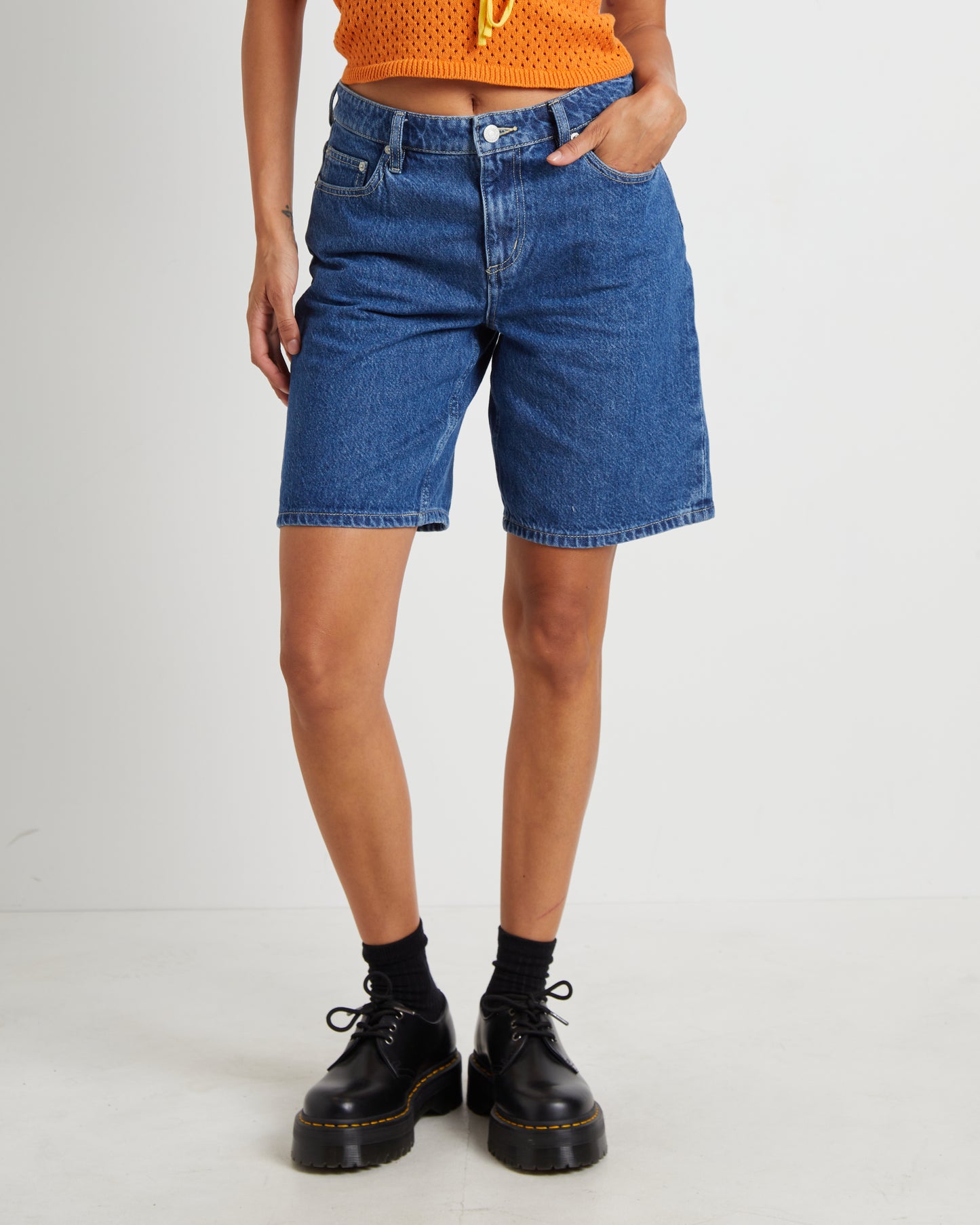 90s Mid Baggy Denim Shorts in Bronx Blue
