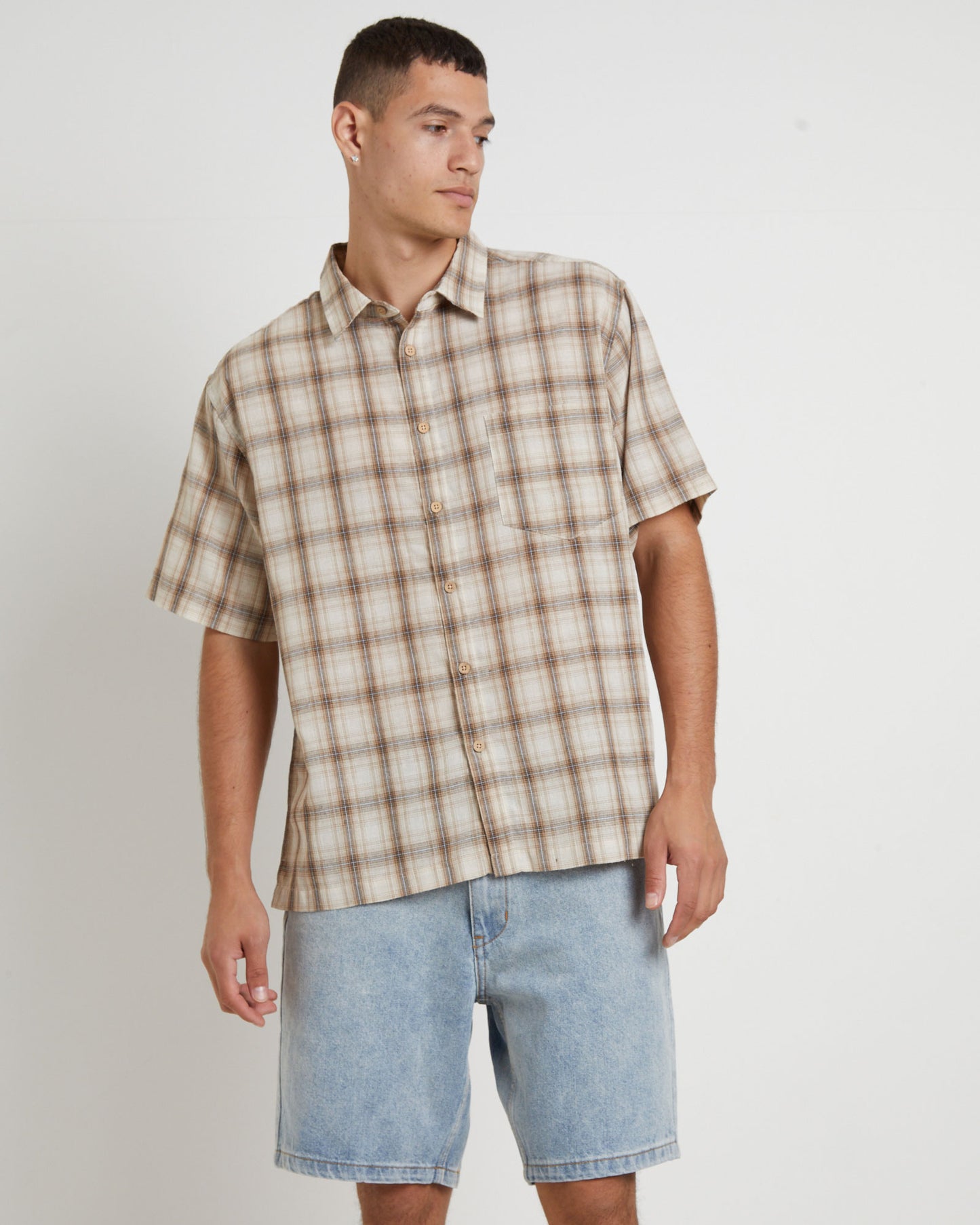 Dazed Check Short Sleeve Resort Shirt in Natural