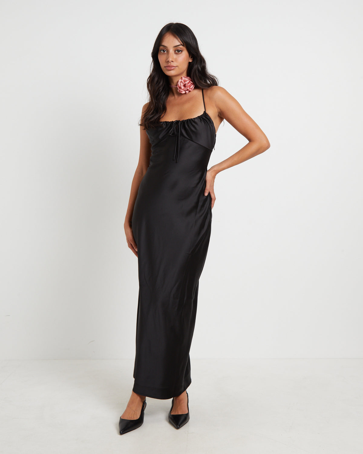 Ruby Romantic Maxi Slip Dress in Black