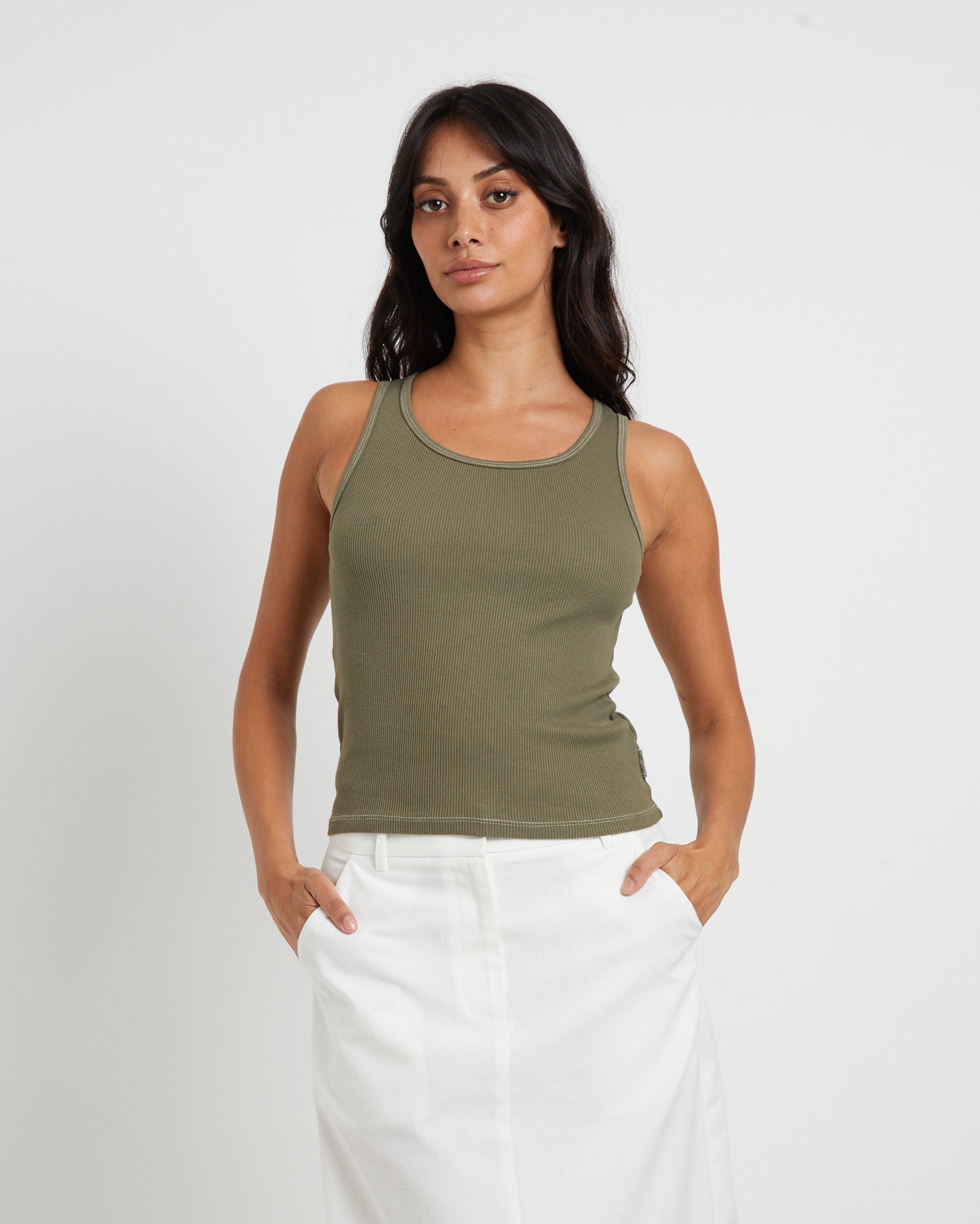 Lagoon Muscle Tank Top in Khaki