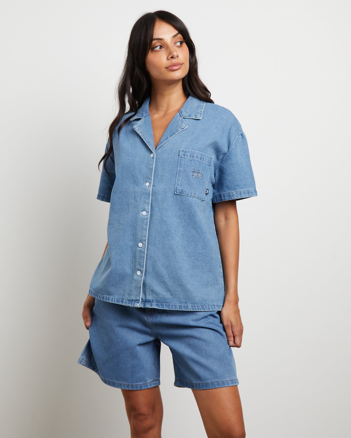 Denim Oversized Shirt in Mid Blue