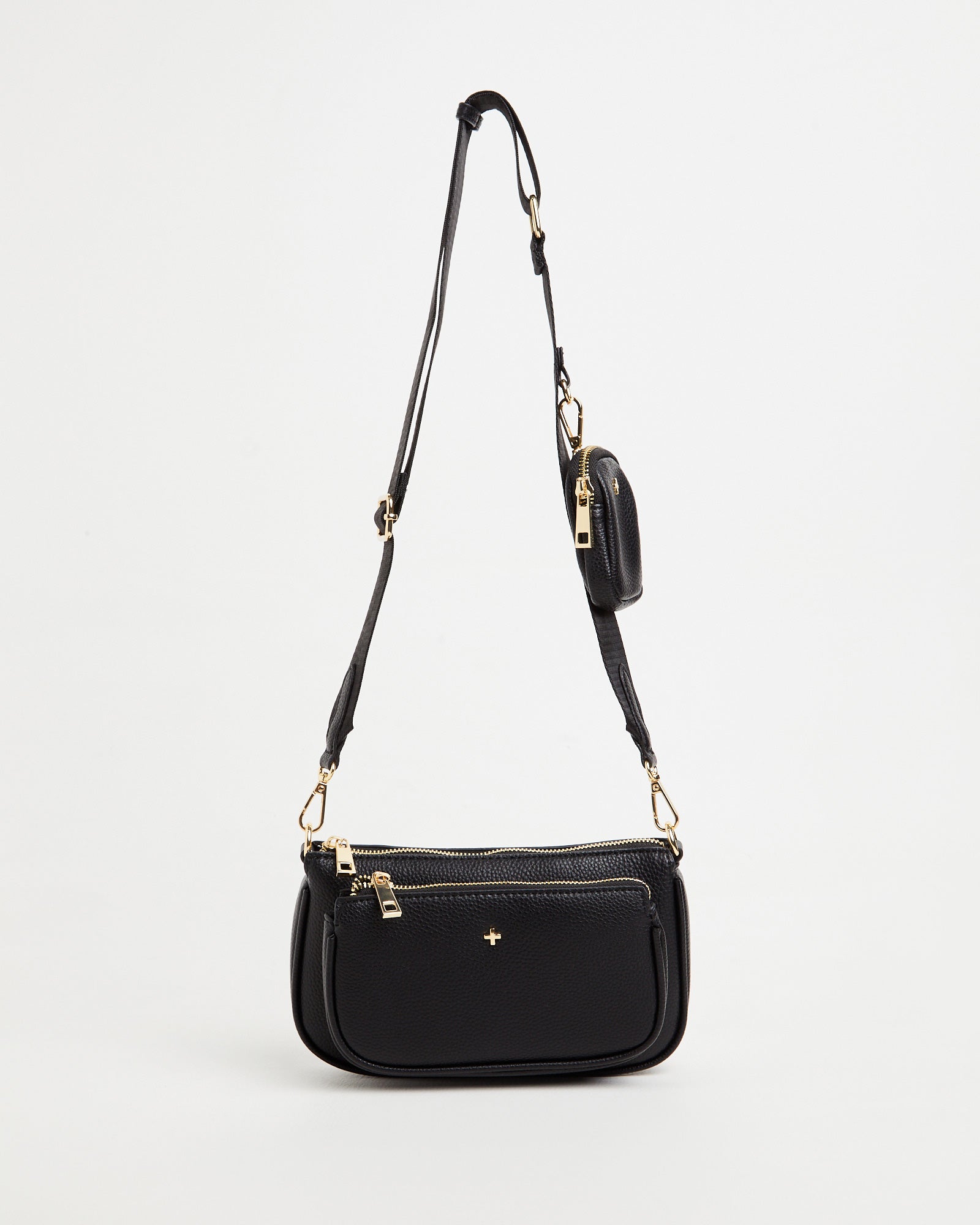 Marmont Double Pouch Cross Body Bag in Black BLACK PEBBLE/GOLD