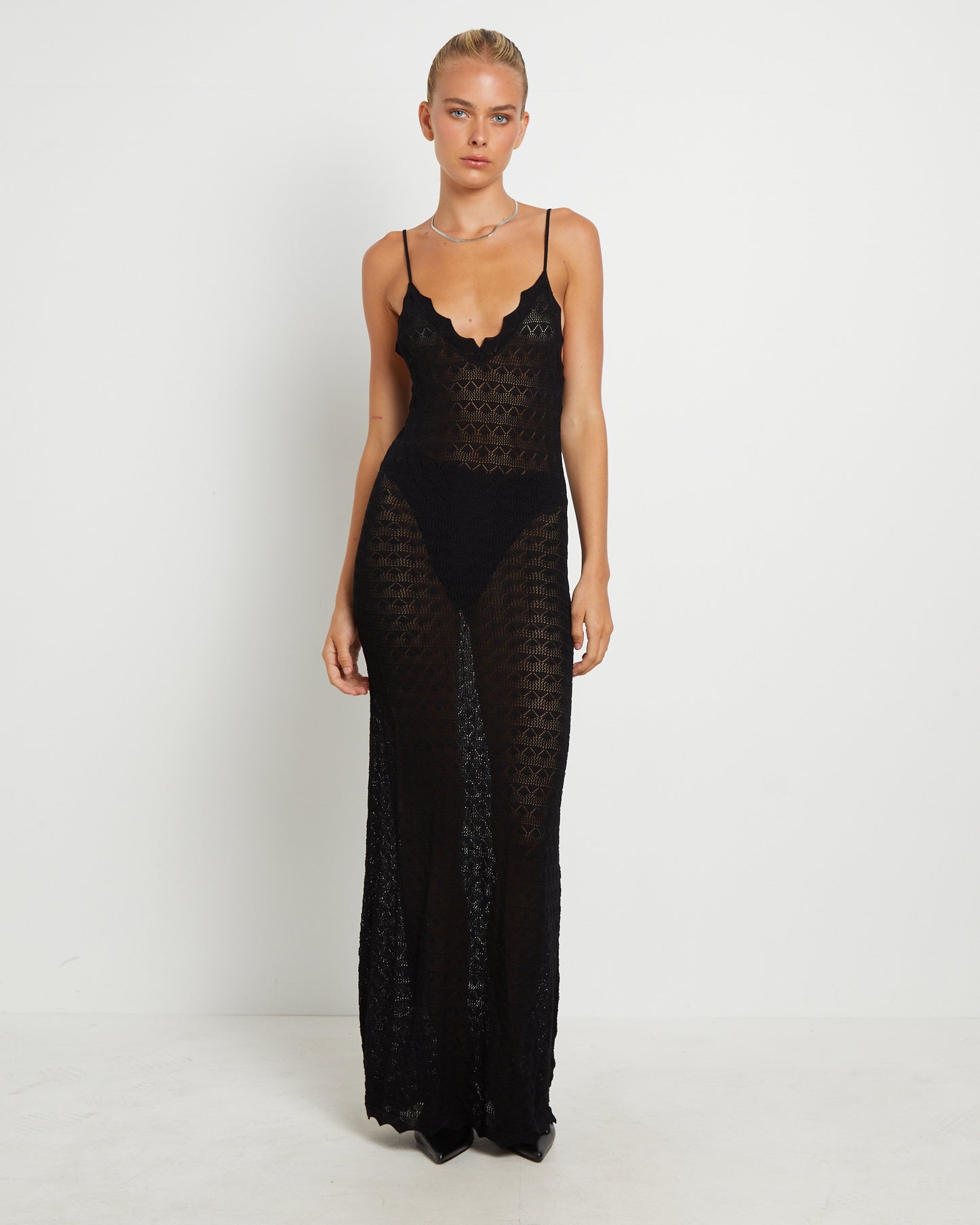 Eleanor Lace Knit Maxi Dress in Black